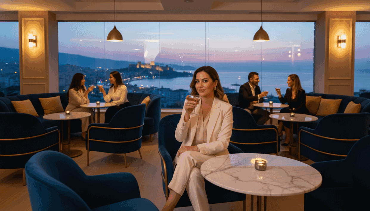 A luxurious, elegant lounge setting in Alanya, featuring a tastefully decorated interior with plush seating and ambient lighting. In the foreground, a professionally dressed woman exudes confidence and sophistication, sitting gracefully at a small table, sipping a drink. She is wearing a stylish, modest outfit that symbolizes elegance and professionalism, highlighting the allure of the Alanya escort service. The middle ground showcases other guests enjoying their evening, mingling in a chic atmosphere. In the background, large windows reveal a stunning view of Alanya's coastline under a soft twilight sky. The lighting is warm and inviting, creating a relaxed yet upscale mood, perfect for an evening out. The image encapsulates the essence of "alanya escort," reflecting luxury, comfort, and exclusivity. A luxurious, elegant lounge setting in Alanya, featuring a tastefully decorated interior with plush seating and ambient lighting. In the foreground, a professionally dressed woman exudes confidence and sophistication, sitting gracefully at a small table, sipping a drink. She is wearing a stylish, modest outfit that symbolizes elegance and professionalism, highlighting the allure of the Alanya escort service. The middle ground showcases other guests enjoying their evening, mingling in a chic atmosphere. In the background, large windows reveal a stunning view of Alanya's coastline under a soft twilight sky. The lighting is warm and inviting, creating a relaxed yet upscale mood, perfect for an evening out. The image encapsulates the essence of "alanya escort," reflecting luxury, comfort, and exclusivity.