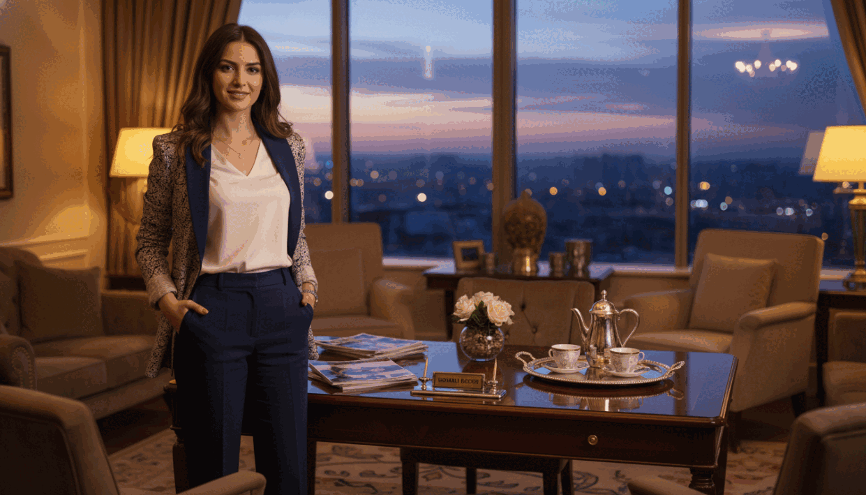 A luxurious, elegant setting featuring a sophisticated business lounge with high-end furnishings, soft ambient lighting, and tasteful decor. In the foreground, a professional woman dressed in stylish business attire stands confidently, exuding an air of professionalism and quality service, representing "Konaklı Escort." In the middle, a polished wooden table is adorned with premium magazines and a neatly arranged coffee setup, symbolizing comfort and exclusivity. The background showcases a panoramic window with a beautiful view of a serene cityscape at dusk, casting a warm glow throughout the room. The overall atmosphere should feel inviting and refined, capturing the essence of high-quality escort services while maintaining a safe-for-work appeal. A luxurious, elegant setting featuring a sophisticated business lounge with high-end furnishings, soft ambient lighting, and tasteful decor. In the foreground, a professional woman dressed in stylish business attire stands confidently, exuding an air of professionalism and quality service, representing "Konaklı Escort." In the middle, a polished wooden table is adorned with premium magazines and a neatly arranged coffee setup, symbolizing comfort and exclusivity. The background showcases a panoramic window with a beautiful view of a serene cityscape at dusk, casting a warm glow throughout the room. The overall atmosphere should feel inviting and refined, capturing the essence of high-quality escort services while maintaining a safe-for-work appeal.