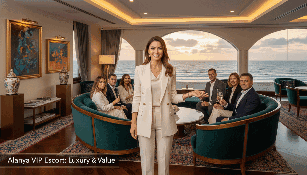 A luxurious setting showcasing an upscale lounge in Alanya, featuring elegant decor with plush seating and warm ambient lighting. In the foreground, a confident professional woman dressed in stylish business attire radiates sophistication and charm, engaging with a refined clientele. The middle ground displays tasteful artwork and sophisticated furnishings, enhancing the luxurious atmosphere. The background reveals panoramic views of Alanya’s stunning coast, with soft waves lapping at the shore under a golden sunset sky. The overall mood conveys a blend of elegance and comfort, highlighting the premium experience of Alanya VIP Escort services, emphasizing affordability and exclusivity. This scene captures the essence of "alanya escort" and invites viewers into a world of luxurious yet economical choices. A luxurious setting showcasing an upscale lounge in Alanya, featuring elegant decor with plush seating and warm ambient lighting. In the foreground, a confident professional woman dressed in stylish business attire radiates sophistication and charm, engaging with a refined clientele. The middle ground displays tasteful artwork and sophisticated furnishings, enhancing the luxurious atmosphere. The background reveals panoramic views of Alanya’s stunning coast, with soft waves lapping at the shore under a golden sunset sky. The overall mood conveys a blend of elegance and comfort, highlighting the premium experience of Alanya VIP Escort services, emphasizing affordability and exclusivity. This scene captures the essence of "alanya escort" and invites viewers into a world of luxurious yet economical choices.
