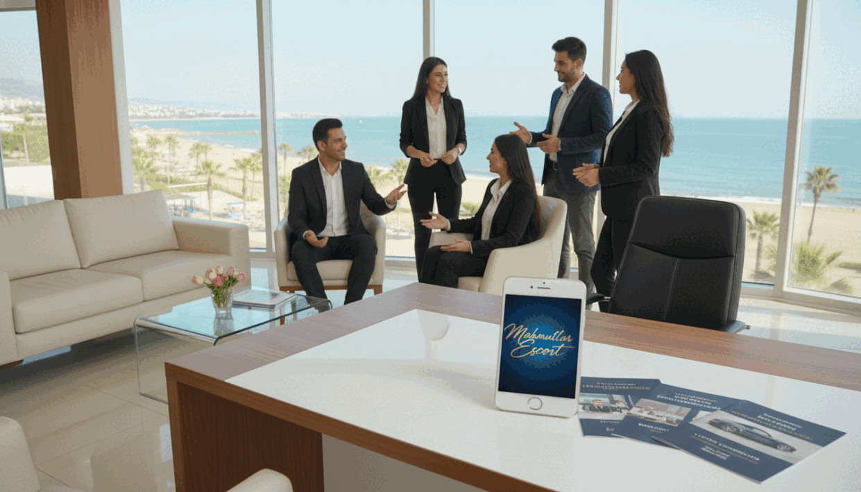 A professional and inviting scene representing "mahmutlar escort" services. In the foreground, a stylish office space with a sleek desk, elegant decor, and a comfortable seating area. On the desk, a high-end smartphone displays the mahmutlar escort brand, surrounded by brochures featuring service options. In the middle ground, a diverse group of individuals dressed in smart casual attire, engaging in a friendly conversation, exuding professionalism and warmth. The background showcases a bright window with a view of scenic beaches typical of Mahmutlar, filled with natural light creating a welcoming atmosphere. The overall mood is relaxed yet businesslike, emphasizing quality and trustworthiness in services offered. Soft lighting highlights the features of the setting, and the camera angle captures a slightly elevated perspective to provide a comprehensive view of the scene. A professional and inviting scene representing "mahmutlar escort" services. In the foreground, a stylish office space with a sleek desk, elegant decor, and a comfortable seating area. On the desk, a high-end smartphone displays the mahmutlar escort brand, surrounded by brochures featuring service options. In the middle ground, a diverse group of individuals dressed in smart casual attire, engaging in a friendly conversation, exuding professionalism and warmth. The background showcases a bright window with a view of scenic beaches typical of Mahmutlar, filled with natural light creating a welcoming atmosphere. The overall mood is relaxed yet businesslike, emphasizing quality and trustworthiness in services offered. Soft lighting highlights the features of the setting, and the camera angle captures a slightly elevated perspective to provide a comprehensive view of the scene.