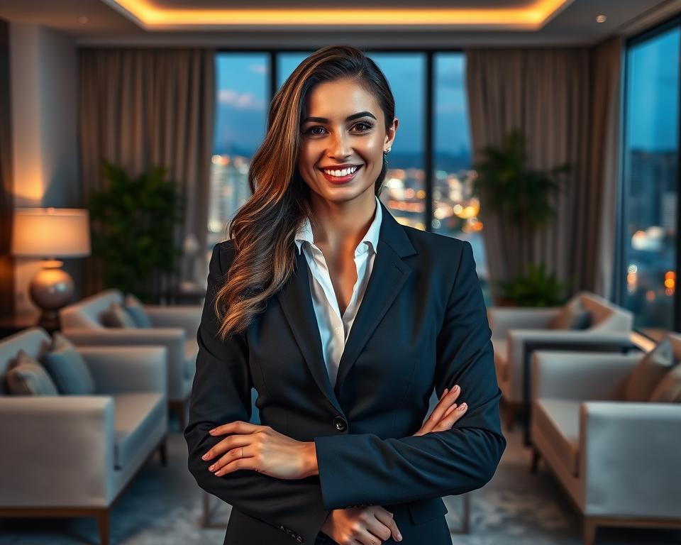 A professional female escort in a stylish business suit stands confidently at the forefront, exuding an air of trust and professionalism. She smiles warmly, showcasing a welcoming demeanor. In the middle ground, a luxurious, tasteful office environment is set with elegant furnishings and soft, ambient lighting that creates a serene atmosphere. A large window in the background reveals a view of beautiful Alanya, with its stunning coastline and vibrant cityscape, suggesting a blend of leisure and sophistication. The lighting casts gentle shadows, highlighting the escort's features while maintaining a sophisticated tone. The overall mood is one of elegance, reliability, and professionalism, perfectly aligning with the brand "bikinili escort kız alanya." The composition focuses on the escort’s professionalism and the inviting ambiance of the environment. A professional female escort in a stylish business suit stands confidently at the forefront, exuding an air of trust and professionalism. She smiles warmly, showcasing a welcoming demeanor. In the middle ground, a luxurious, tasteful office environment is set with elegant furnishings and soft, ambient lighting that creates a serene atmosphere. A large window in the background reveals a view of beautiful Alanya, with its stunning coastline and vibrant cityscape, suggesting a blend of leisure and sophistication. The lighting casts gentle shadows, highlighting the escort's features while maintaining a sophisticated tone. The overall mood is one of elegance, reliability, and professionalism, perfectly aligning with the brand "bikinili escort kız alanya." The composition focuses on the escort’s professionalism and the inviting ambiance of the environment.