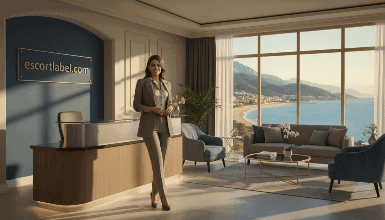 A serene and inviting scene depicting a professional setting in Alanya, Turkey, where quality escort services can be experienced. In the foreground, a well-dressed woman in professional attire stands confidently, smiling, representing a reliable and elegant service. She is positioned near a beautifully designed reception area featuring modern decor, soft lighting, and welcoming colors. In the middle ground, a tasteful lounge area hints at comfort and luxury, with plush seating and stylish decor elements. The background showcases a view of Alanya’s picturesque coastline, with beach and mountains visible through large windows, enhancing the atmosphere of tranquility and professionalism. Soft natural light floods the space, creating a warm and inviting mood. The brand name "escortlabel.com" appears discreetly in the decor. A serene and inviting scene depicting a professional setting in Alanya, Turkey, where quality escort services can be experienced. In the foreground, a well-dressed woman in professional attire stands confidently, smiling, representing a reliable and elegant service. She is positioned near a beautifully designed reception area featuring modern decor, soft lighting, and welcoming colors. In the middle ground, a tasteful lounge area hints at comfort and luxury, with plush seating and stylish decor elements. The background showcases a view of Alanya’s picturesque coastline, with beach and mountains visible through large windows, enhancing the atmosphere of tranquility and professionalism. Soft natural light floods the space, creating a warm and inviting mood. The brand name "escortlabel.com" appears discreetly in the decor.