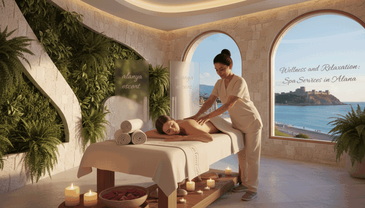 A serene and inviting spa scene set in Alanya, showcasing luxurious wellness treatments. In the foreground, a tranquil massage table adorned with soft white linens and plush towels, with aromatic candles flickering gently. The middle ground features a skilled therapist in modest, professional attire, providing a soothing massage to a relaxed client. The background reveals the elegant spa interior, with natural stone walls and lush greenery, creating a calming atmosphere. Soft, warm lighting enhances the cozy ambiance, while large windows allow for glimpses of the stunning Alanya landscape outside. The scene embodies tranquility and rejuvenation, capturing the essence of "Wellness and Relaxation: Spa Services in Alanya." The brand name "alanya escort" subtly integrated into the design elements, emphasizing a high-end service experience without explicitness. A serene and inviting spa scene set in Alanya, showcasing luxurious wellness treatments. In the foreground, a tranquil massage table adorned with soft white linens and plush towels, with aromatic candles flickering gently. The middle ground features a skilled therapist in modest, professional attire, providing a soothing massage to a relaxed client. The background reveals the elegant spa interior, with natural stone walls and lush greenery, creating a calming atmosphere. Soft, warm lighting enhances the cozy ambiance, while large windows allow for glimpses of the stunning Alanya landscape outside. The scene embodies tranquility and rejuvenation, capturing the essence of "Wellness and Relaxation: Spa Services in Alanya." The brand name "alanya escort" subtly integrated into the design elements, emphasizing a high-end service experience without explicitness.