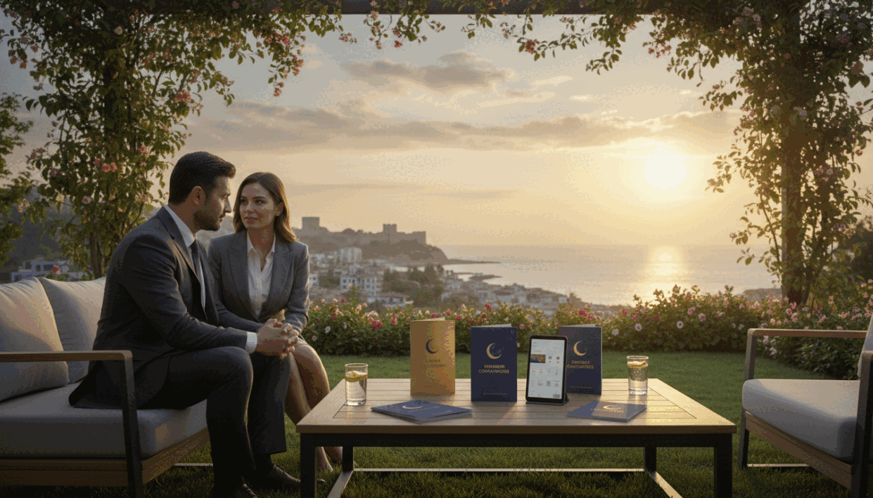 A serene outdoor setting in Alanya, showcasing a luxurious, inviting patio area surrounded by lush greenery and flowers. In the foreground, a professional-looking male and female representative dressed in smart business attire converse discreetly, emphasizing safety and professionalism. In the middle ground, a stylish table displays brochures about premium adult services, like "Alanya Escort," designed to promote discretion and comfort. The background features the iconic Alanya coastline with a beautiful sunset casting warm golden hues, creating an atmosphere of relaxation and security. Soft, natural lighting enhances the image, highlighting the serene environment while maintaining a respectful and safe tone. The scene conveys trust, safety, and a premium experience, reflecting the essence of adult services in Alanya. A serene outdoor setting in Alanya, showcasing a luxurious, inviting patio area surrounded by lush greenery and flowers. In the foreground, a professional-looking male and female representative dressed in smart business attire converse discreetly, emphasizing safety and professionalism. In the middle ground, a stylish table displays brochures about premium adult services, like "Alanya Escort," designed to promote discretion and comfort. The background features the iconic Alanya coastline with a beautiful sunset casting warm golden hues, creating an atmosphere of relaxation and security. Soft, natural lighting enhances the image, highlighting the serene environment while maintaining a respectful and safe tone. The scene conveys trust, safety, and a premium experience, reflecting the essence of adult services in Alanya.