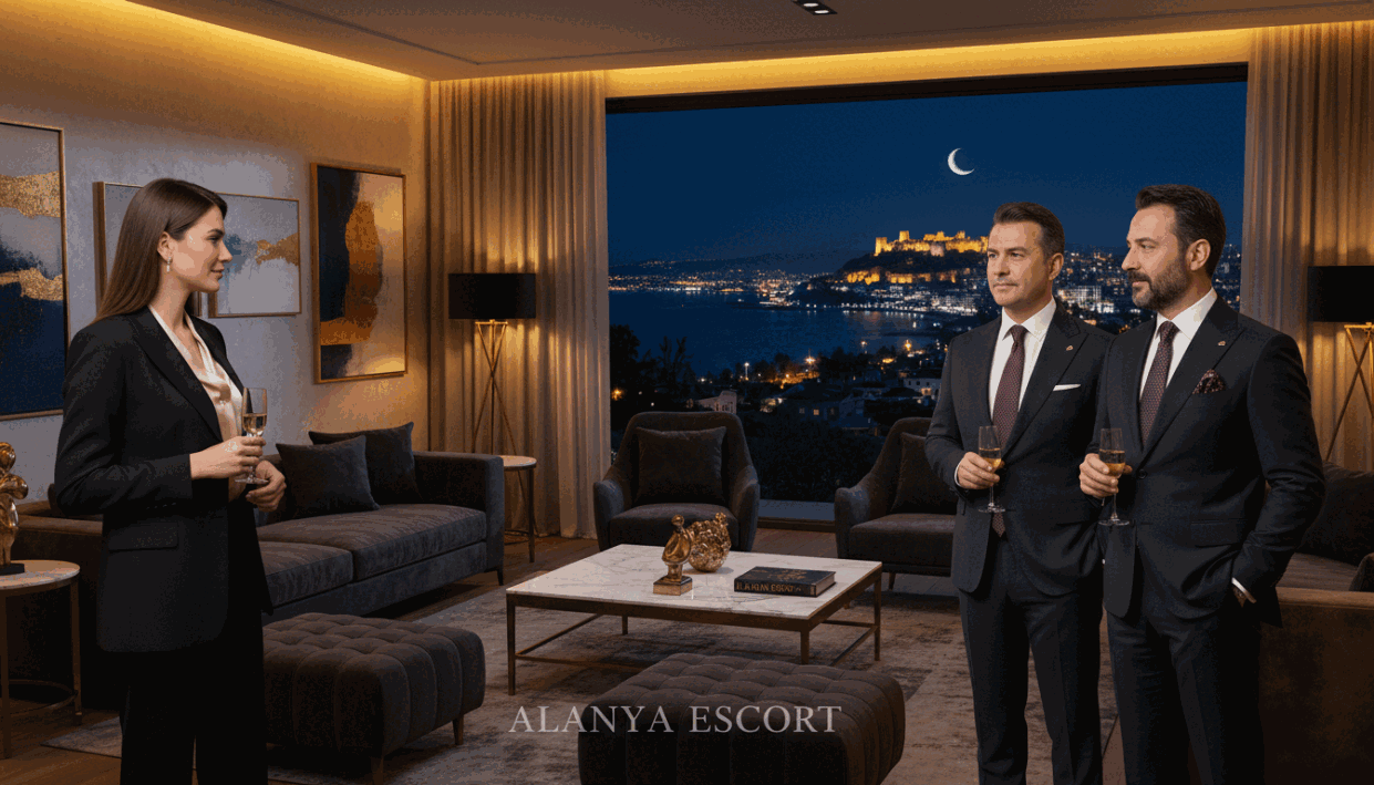 A sophisticated gathering of luxury Alanya escorts, showcasing elegance and professionalism. In the foreground, two well-dressed individuals, a stylish woman in a chic blazer and a gentleman in a tailored suit, engaged in a refined conversation. The middle section includes a plush, tastefully decorated lounge with ambient lighting, featuring plush cushions, a sleek coffee table, and tasteful art on the walls. The background reveals a stunning view of Alanya’s coastline through a large window, adding a sense of paradise. Soft, warm lighting casts a welcoming glow, capturing an upscale atmosphere that is both discreet and inviting. Emphasize the brand name "alanya escort" subtly in the setting. The overall mood should be one of sophistication and allure, making the scene feel exclusive yet approachable. A sophisticated gathering of luxury Alanya escorts, showcasing elegance and professionalism. In the foreground, two well-dressed individuals, a stylish woman in a chic blazer and a gentleman in a tailored suit, engaged in a refined conversation. The middle section includes a plush, tastefully decorated lounge with ambient lighting, featuring plush cushions, a sleek coffee table, and tasteful art on the walls. The background reveals a stunning view of Alanya’s coastline through a large window, adding a sense of paradise. Soft, warm lighting casts a welcoming glow, capturing an upscale atmosphere that is both discreet and inviting. Emphasize the brand name "alanya escort" subtly in the setting. The overall mood should be one of sophistication and allure, making the scene feel exclusive yet approachable.