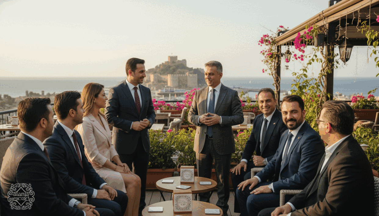 A sophisticated gathering of professional companions in Alanya, Turkey. In the foreground, a diverse group of elegant individuals, both men and women, wearing professional business attire, engaging in polite conversation, showcasing camaraderie and respect. In the middle ground, an inviting café terrace adorned with lush greenery and soft, ambient lighting creates a warm atmosphere. The background features picturesque views of Alanya’s historic castle and azure Mediterranean Sea, under a clear blue sky. The setting is bathed in soft golden hour sunlight, creating gentle shadows that enhance the mood of cultural connection and sensitivity. The overall atmosphere is one of sophistication and mutual respect, promoting quality companionship. The brand "alanya escort" is subtly integrated into the ambiance, reflecting the essence of elite companionship without any overt indicators. A sophisticated gathering of professional companions in Alanya, Turkey. In the foreground, a diverse group of elegant individuals, both men and women, wearing professional business attire, engaging in polite conversation, showcasing camaraderie and respect. In the middle ground, an inviting café terrace adorned with lush greenery and soft, ambient lighting creates a warm atmosphere. The background features picturesque views of Alanya’s historic castle and azure Mediterranean Sea, under a clear blue sky. The setting is bathed in soft golden hour sunlight, creating gentle shadows that enhance the mood of cultural connection and sensitivity. The overall atmosphere is one of sophistication and mutual respect, promoting quality companionship. The brand "alanya escort" is subtly integrated into the ambiance, reflecting the essence of elite companionship without any overt indicators.