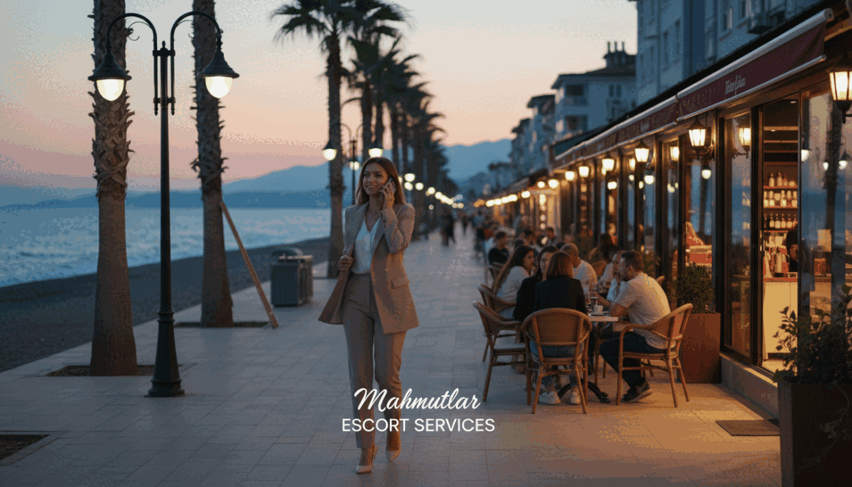A sophisticated outdoor scene depicting a picturesque evening in Mahmutlar, with a stylish and professional woman in business attire strolling along a beautifully lit boulevard. In the foreground, she engages with her smartphone, exuding confidence and charm. The middle ground features vibrant cafes and shops with warm glowing lights, bustling with people enjoying their evening. The background showcases the coastal beauty of Mahmutlar, with the Mediterranean Sea gently lapping against the shore and a picturesque sunset casting a golden hue over the scene. Soft, diffused lighting enhances the inviting atmosphere, creating a sense of warmth and allure. The overall mood is professional yet inviting, reflecting the essence of "mahmutlar escort" services in a tasteful manner. A sophisticated outdoor scene depicting a picturesque evening in Mahmutlar, with a stylish and professional woman in business attire strolling along a beautifully lit boulevard. In the foreground, she engages with her smartphone, exuding confidence and charm. The middle ground features vibrant cafes and shops with warm glowing lights, bustling with people enjoying their evening. The background showcases the coastal beauty of Mahmutlar, with the Mediterranean Sea gently lapping against the shore and a picturesque sunset casting a golden hue over the scene. Soft, diffused lighting enhances the inviting atmosphere, creating a sense of warmth and allure. The overall mood is professional yet inviting, reflecting the essence of "mahmutlar escort" services in a tasteful manner.