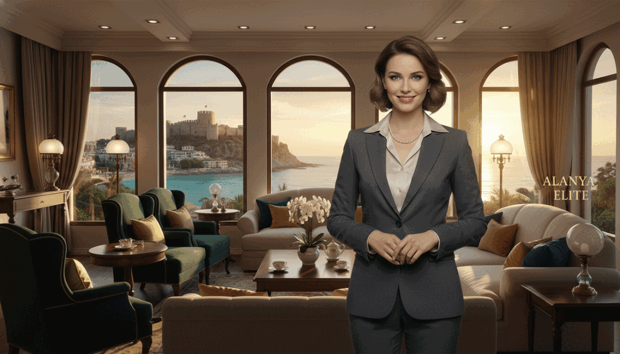 A stylish and elegant setting showcasing the essence of "Alanya escort" services. In the foreground, a confident woman in smart business attire stands with a welcoming smile, exuding professionalism and charm. The middle ground features a tastefully decorated lounge area with luxurious furniture and soft lighting, creating an inviting atmosphere. In the background, the picturesque views of Alanya, with its stunning coastline and historical castle, can be seen through large windows, blending tranquility with the sophistication of the scene. The soft warmth of golden hour lighting enhances the image, casting a gentle glow and emphasizing the subject's graceful presence. This composition conveys a mood of reliability and allure, perfect for illustrating dignified moments. A stylish and elegant setting showcasing the essence of "Alanya escort" services. In the foreground, a confident woman in smart business attire stands with a welcoming smile, exuding professionalism and charm. The middle ground features a tastefully decorated lounge area with luxurious furniture and soft lighting, creating an inviting atmosphere. In the background, the picturesque views of Alanya, with its stunning coastline and historical castle, can be seen through large windows, blending tranquility with the sophistication of the scene. The soft warmth of golden hour lighting enhances the image, casting a gentle glow and emphasizing the subject's graceful presence. This composition conveys a mood of reliability and allure, perfect for illustrating dignified moments.