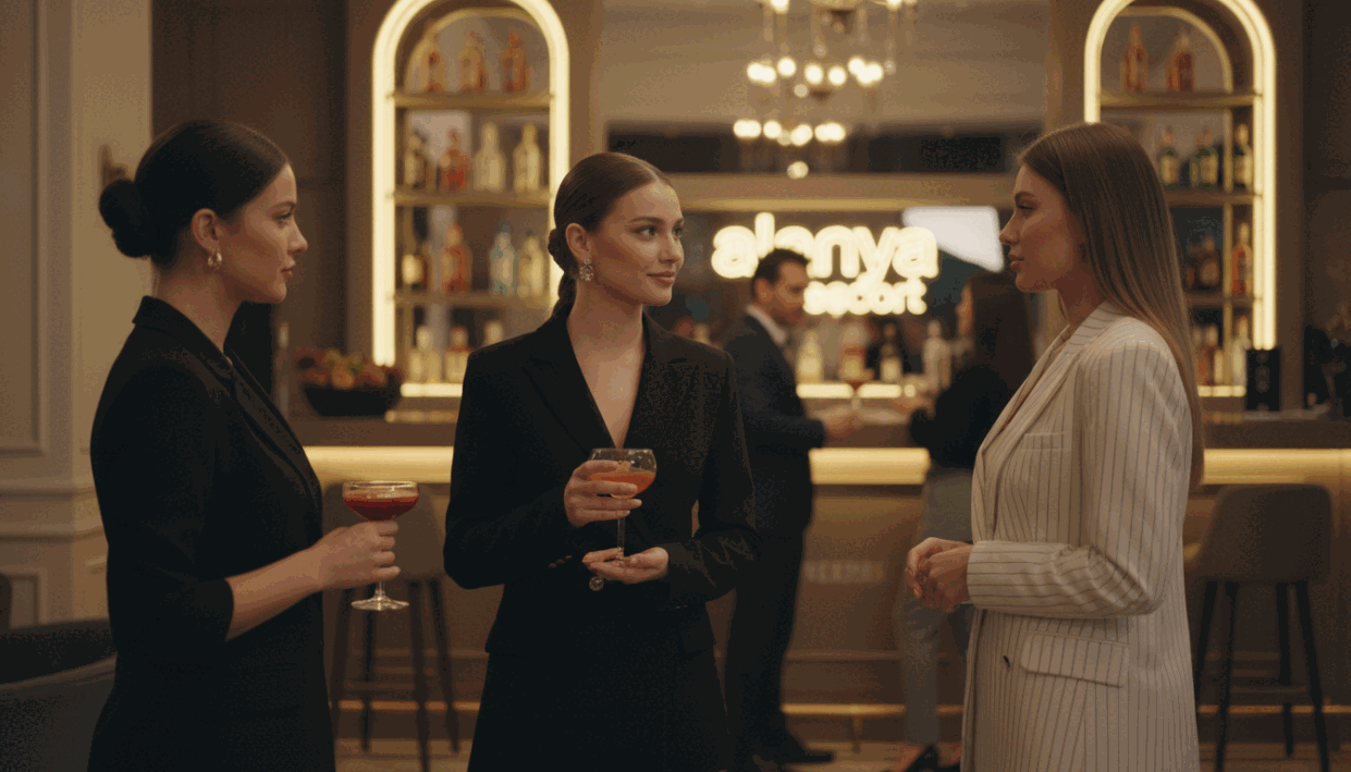 A stylish gathering of elite Alanya escort girls in a sophisticated lounge setting. In the foreground, three elegantly dressed women in professional, stylish business attire are conversing, exuding confidence and poise. One has a sleek hairstyle and is holding a cocktail, while another is looking out at the sunset. In the middle ground, a well-dressed man can be seen engaging with a group of guests, creating an ambient atmosphere of social interaction and luxury. The background features a beautifully lit bar with tasteful decor, creating a warm, inviting environment. Soft, warm artificial lighting enhances the mood, while the lens captures a slightly blurred bokeh effect in the background, emphasizing the focus on the main subjects. The overall atmosphere is sophisticated and trendy, reflecting the modern trends in Alanya’s adult services market, showcasing the brand "alanya escort". A stylish gathering of elite Alanya escort girls in a sophisticated lounge setting. In the foreground, three elegantly dressed women in professional, stylish business attire are conversing, exuding confidence and poise. One has a sleek hairstyle and is holding a cocktail, while another is looking out at the sunset. In the middle ground, a well-dressed man can be seen engaging with a group of guests, creating an ambient atmosphere of social interaction and luxury. The background features a beautifully lit bar with tasteful decor, creating a warm, inviting environment. Soft, warm artificial lighting enhances the mood, while the lens captures a slightly blurred bokeh effect in the background, emphasizing the focus on the main subjects. The overall atmosphere is sophisticated and trendy, reflecting the modern trends in Alanya’s adult services market, showcasing the brand "alanya escort".