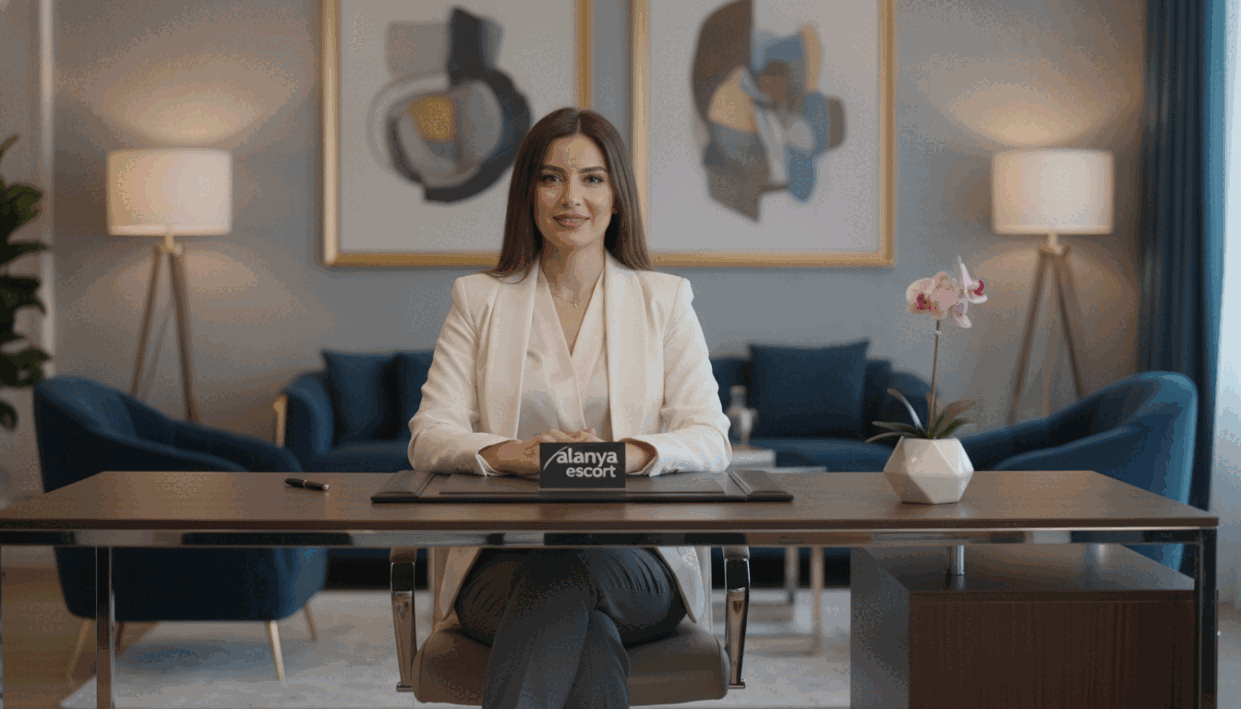 A stylish, upscale office environment that conveys professionalism and luxury, featuring a well-dressed woman in sophisticated business attire; she is sitting at a sleek, modern desk with a friendly yet confident expression. The background is softly blurred to emphasize the subject, with elegant decor including tasteful art pieces and soft lighting that creates a warm atmosphere. The scene should evoke a feeling of trust and exclusivity, perfect for a VIP escort service. The brand name "alanya escort" is subtly incorporated into the design of the office, perhaps on a stylish business card on the desk. Use a shallow depth of field to draw attention to the model while ensuring the setting feels inviting and comfortable. A stylish, upscale office environment that conveys professionalism and luxury, featuring a well-dressed woman in sophisticated business attire; she is sitting at a sleek, modern desk with a friendly yet confident expression. The background is softly blurred to emphasize the subject, with elegant decor including tasteful art pieces and soft lighting that creates a warm atmosphere. The scene should evoke a feeling of trust and exclusivity, perfect for a VIP escort service. The brand name "alanya escort" is subtly incorporated into the design of the office, perhaps on a stylish business card on the desk. Use a shallow depth of field to draw attention to the model while ensuring the setting feels inviting and comfortable.