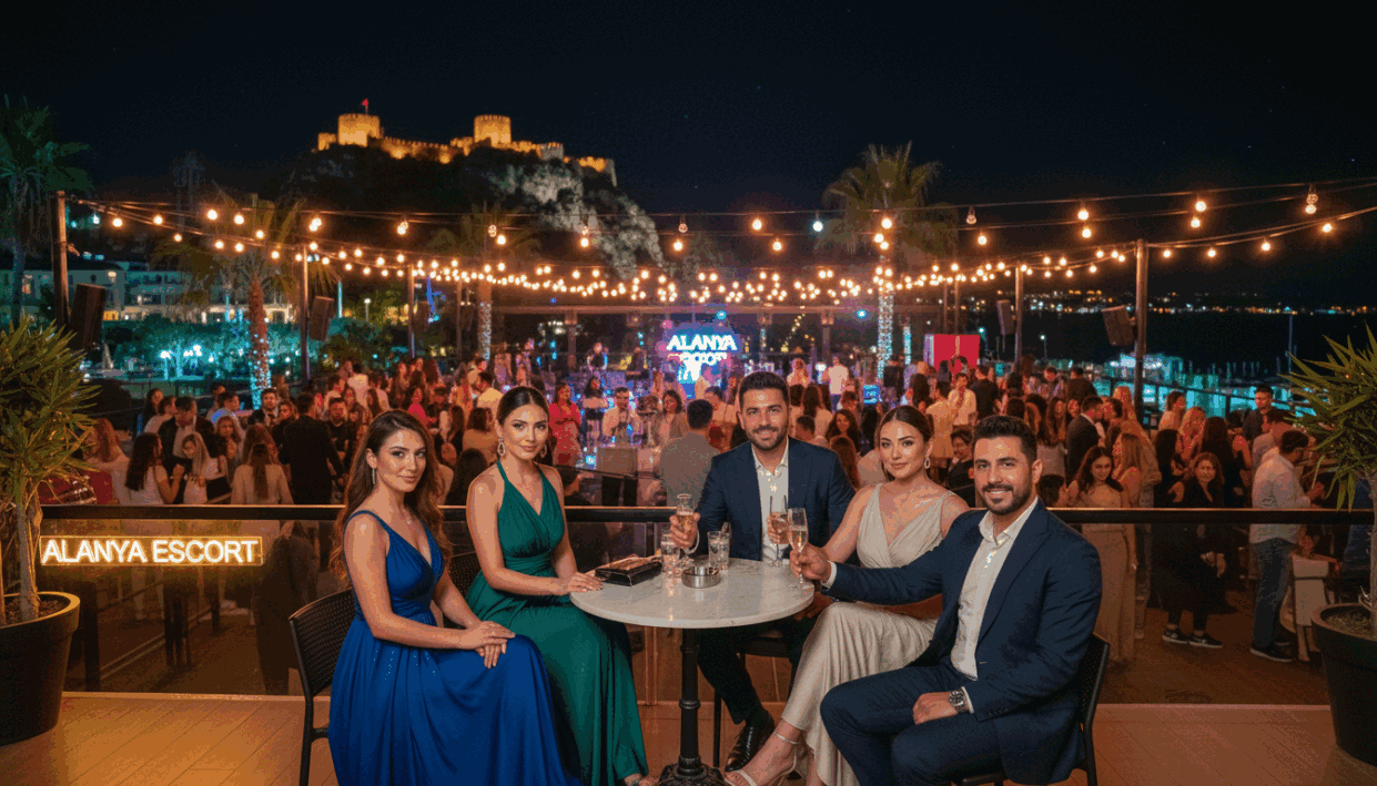 A vibrant night scene in Alanya, showcasing the lively nightlife of the city. In the foreground, a group of elegantly dressed individuals, representing the charm of Russian escorts, enjoy a sophisticated evening. They are engaging in friendly conversation, exuding confidence and elegance, dressed in stylish yet modest evening attire. In the middle ground, a bustling outdoor terrace of a chic bar is illuminated by soft, colorful lights, with patrons and music creating a festive atmosphere. In the background, the picturesque silhouette of Alanya’s coastal skyline glimmers under a starry sky, with palm trees swaying gently. Capture the essence of nightlife, focusing on friendship and ambiance, using warm lighting to enhance the inviting feel of the scene. Include the brand "alanya escort" subtly within the atmosphere. A vibrant night scene in Alanya, showcasing the lively nightlife of the city. In the foreground, a group of elegantly dressed individuals, representing the charm of Russian escorts, enjoy a sophisticated evening. They are engaging in friendly conversation, exuding confidence and elegance, dressed in stylish yet modest evening attire. In the middle ground, a bustling outdoor terrace of a chic bar is illuminated by soft, colorful lights, with patrons and music creating a festive atmosphere. In the background, the picturesque silhouette of Alanya’s coastal skyline glimmers under a starry sky, with palm trees swaying gently. Capture the essence of nightlife, focusing on friendship and ambiance, using warm lighting to enhance the inviting feel of the scene. Include the brand "alanya escort" subtly within the atmosphere.