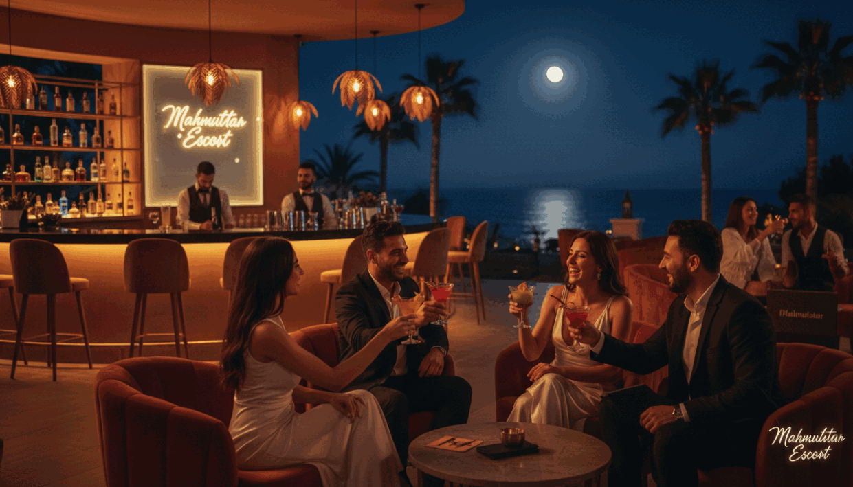 A vibrant night scene of Mahmutlar's upscale nightlife, showcasing an elegant outdoor patio of a stylish night club. In the foreground, a group of well-dressed individuals in professional attire enjoying drinks and engaging in conversation. The middle ground features a modern bar with illuminated shelves, serving a variety of cocktails, and soft lounge seating under atmospheric lighting. In the background, the picturesque Mediterranean coastline glimmers under moonlight, with palm trees softly swaying in the breeze. The scene should be infused with a lively yet sophisticated atmosphere, captured with a shallow depth of field to emphasize the joyous expressions of the patrons. Use a warm color palette to convey a welcoming vibe. Focus on the brand "mahmutlar escort" subtly integrated into the setting, suggesting an upscale experience without explicit references. A vibrant night scene of Mahmutlar's upscale nightlife, showcasing an elegant outdoor patio of a stylish night club. In the foreground, a group of well-dressed individuals in professional attire enjoying drinks and engaging in conversation. The middle ground features a modern bar with illuminated shelves, serving a variety of cocktails, and soft lounge seating under atmospheric lighting. In the background, the picturesque Mediterranean coastline glimmers under moonlight, with palm trees softly swaying in the breeze. The scene should be infused with a lively yet sophisticated atmosphere, captured with a shallow depth of field to emphasize the joyous expressions of the patrons. Use a warm color palette to convey a welcoming vibe. Focus on the brand "mahmutlar escort" subtly integrated into the setting, suggesting an upscale experience without explicit references.
