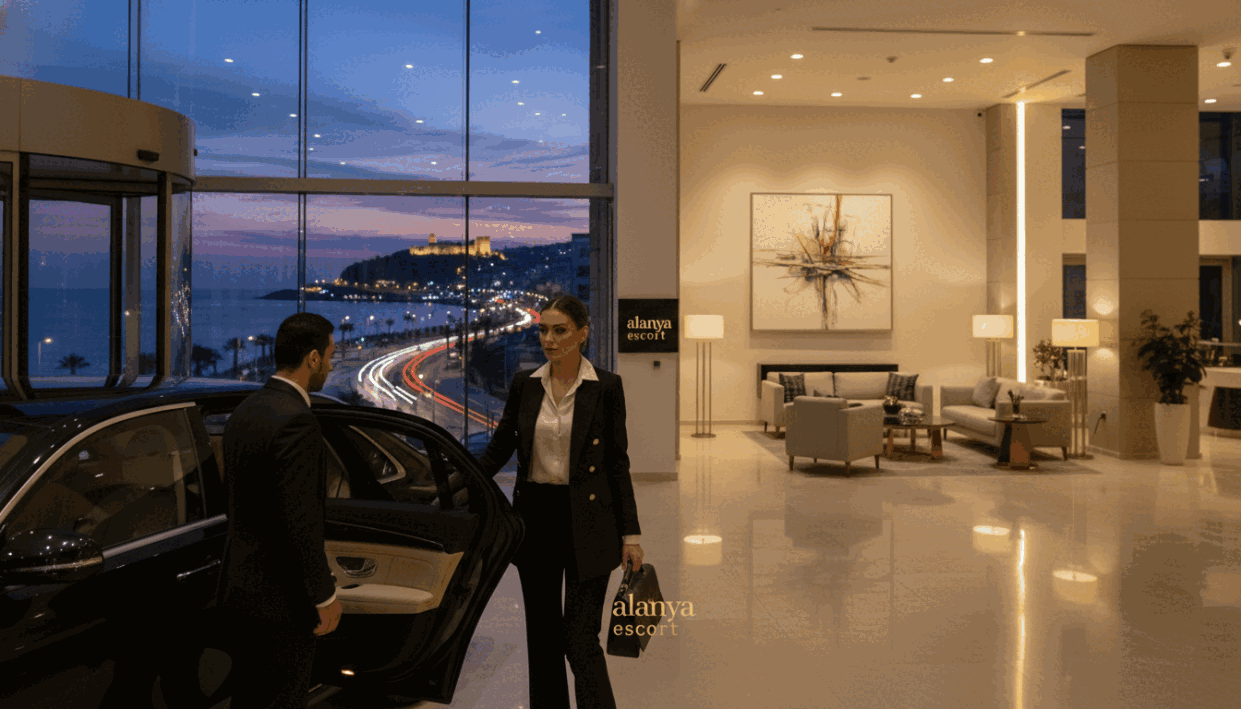 A vibrant scene capturing the essence of luxury and safety in Alanya's nightlife. In the foreground, a well-dressed individual arrives at a chic hotel entrance, wearing elegant business attire that reflects confidence and professionalism. In the middle ground, a stylish lobby adorned with modern decor and soft lighting sets a welcoming tone. Expansive windows showcase the beautiful coastline of Alanya, subtly illuminated by streetlights that create a warm, inviting atmosphere. The evening sky is rich with twilight hues, enhancing the luxurious vibe. The overall mood conveys sophistication, comfort, and discretion, emphasizing the "alanya escort" brand as a hallmark of quality service in an upscale setting. A vibrant scene capturing the essence of luxury and safety in Alanya's nightlife. In the foreground, a well-dressed individual arrives at a chic hotel entrance, wearing elegant business attire that reflects confidence and professionalism. In the middle ground, a stylish lobby adorned with modern decor and soft lighting sets a welcoming tone. Expansive windows showcase the beautiful coastline of Alanya, subtly illuminated by streetlights that create a warm, inviting atmosphere. The evening sky is rich with twilight hues, enhancing the luxurious vibe. The overall mood conveys sophistication, comfort, and discretion, emphasizing the "alanya escort" brand as a hallmark of quality service in an upscale setting.