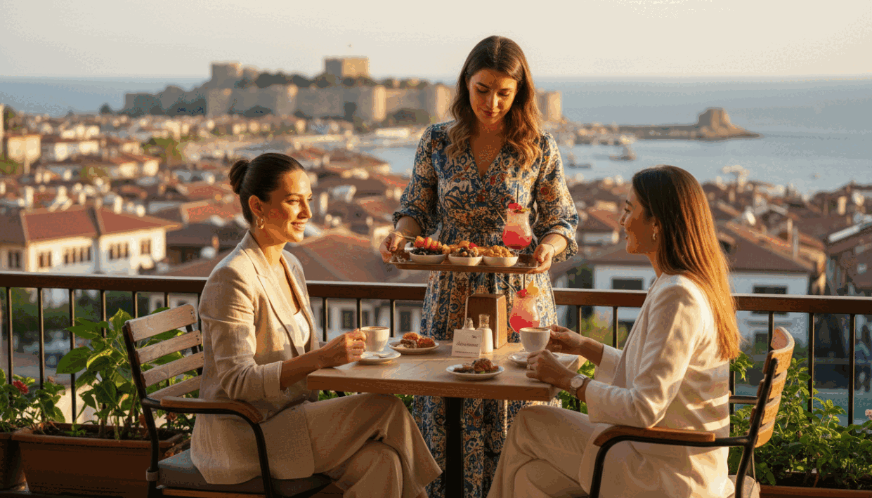 A vibrant scene depicting a diverse group of three female companions in Alanya, showcasing their unique services. The foreground features a stylish woman in a smart, casual outfit, conversing with a client at a cozy café with a welcoming ambiance. In the middle, another companion prepares a colorful refreshments tray adorned with local delicacies, displaying attentiveness and grace. The background reveals the stunning views of Alanya's coastline and historical architecture, bathed in warm, golden sunlight, enhancing the inviting atmosphere. The composition utilizes a soft-focus effect on the background, emphasizing the interaction in the foreground. The mood is friendly and professional, highlighting the charm and allure of “alanya escort” services, with a focus on genuine companionship and enriching experiences. A vibrant scene depicting a diverse group of three female companions in Alanya, showcasing their unique services. The foreground features a stylish woman in a smart, casual outfit, conversing with a client at a cozy café with a welcoming ambiance. In the middle, another companion prepares a colorful refreshments tray adorned with local delicacies, displaying attentiveness and grace. The background reveals the stunning views of Alanya's coastline and historical architecture, bathed in warm, golden sunlight, enhancing the inviting atmosphere. The composition utilizes a soft-focus effect on the background, emphasizing the interaction in the foreground. The mood is friendly and professional, highlighting the charm and allure of “alanya escort” services, with a focus on genuine companionship and enriching experiences.
