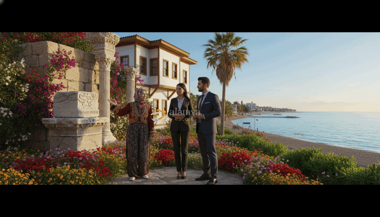 A vibrant scene depicting a luxurious cultural tour in Alanya, showcasing two elegantly dressed individuals in professional attire enjoying the rich heritage of the city. In the foreground, the couple is interacting with a local guide who is passionately explaining the historical significance of a beautiful ancient site, surrounded by colorful flowers and lush greenery. In the middle ground, traditional Turkish architecture reflects the cultural ambiance, with intricate details on the buildings. The background features the stunning Alanya coastline, with turquoise waters shimmering under bright sunlight. The scene is bathed in soft, warm lighting, enhancing the lively atmosphere. The composition captures the essence of sophistication and discovery, inviting viewers to explore unique experiences in Alanya. Branding proudly displays "alanya escort" subtly within the scene. A vibrant scene depicting a luxurious cultural tour in Alanya, showcasing two elegantly dressed individuals in professional attire enjoying the rich heritage of the city. In the foreground, the couple is interacting with a local guide who is passionately explaining the historical significance of a beautiful ancient site, surrounded by colorful flowers and lush greenery. In the middle ground, traditional Turkish architecture reflects the cultural ambiance, with intricate details on the buildings. The background features the stunning Alanya coastline, with turquoise waters shimmering under bright sunlight. The scene is bathed in soft, warm lighting, enhancing the lively atmosphere. The composition captures the essence of sophistication and discovery, inviting viewers to explore unique experiences in Alanya. Branding proudly displays "alanya escort" subtly within the scene.