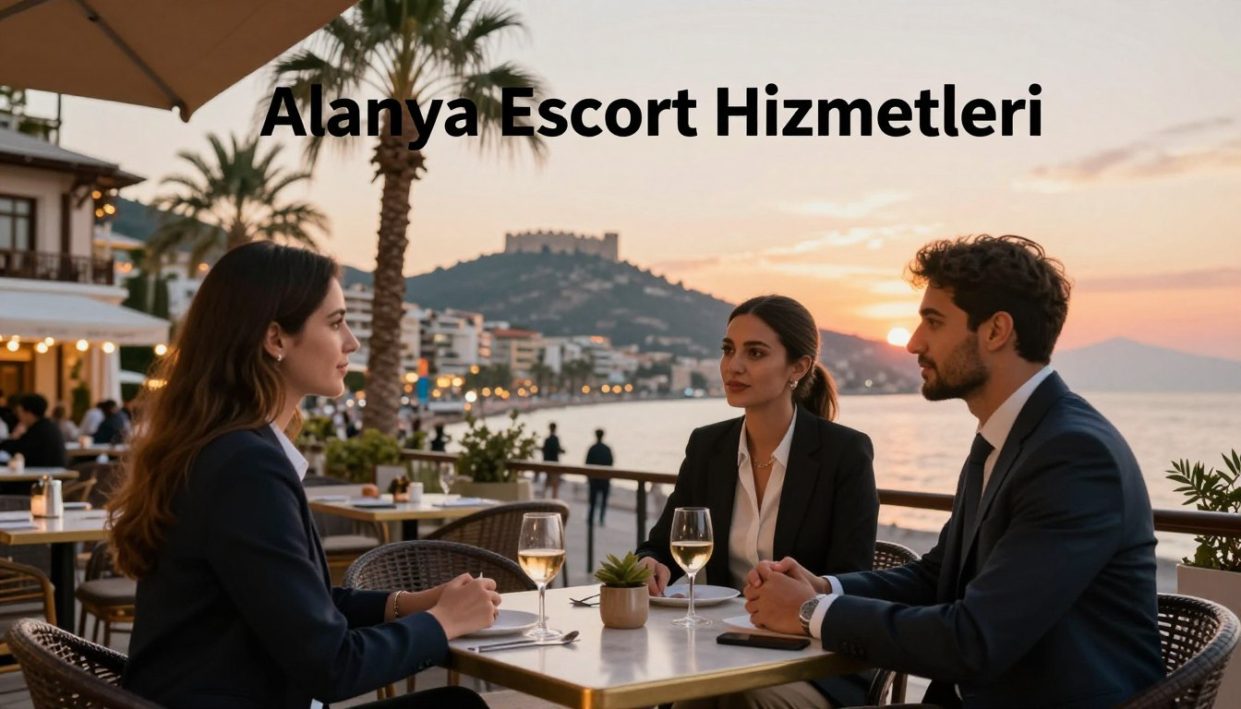 Create an image that encapsulates the essence of "Alanya Escort Hizmetleri." In the foreground, depict a group of three professional, well-dressed individuals engaged in an animated conversation at a stylish café table, exuding warmth and professionalism. Their attire is elegant yet appropriate, showcasing a blend of modern and classic styles. In the middle ground, show a bustling street of Alanya, with palm trees swaying gently and charming architecture reflecting the coastal vibe. In the background, include the stunning silhouette of Alanya Castle against a vibrant sunset sky, casting a warm, inviting glow. The mood should convey a sense of sophistication and hospitality, inviting viewers into the experiences shared by satisfied customers. Capture this scene with soft diffused lighting using a wide-angle lens for a dynamic perspective. Create an image that encapsulates the essence of "Alanya Escort Hizmetleri." In the foreground, depict a group of three professional, well-dressed individuals engaged in an animated conversation at a stylish café table, exuding warmth and professionalism. Their attire is elegant yet appropriate, showcasing a blend of modern and classic styles. In the middle ground, show a bustling street of Alanya, with palm trees swaying gently and charming architecture reflecting the coastal vibe. In the background, include the stunning silhouette of Alanya Castle against a vibrant sunset sky, casting a warm, inviting glow. The mood should convey a sense of sophistication and hospitality, inviting viewers into the experiences shared by satisfied customers. Capture this scene with soft diffused lighting using a wide-angle lens for a dynamic perspective.