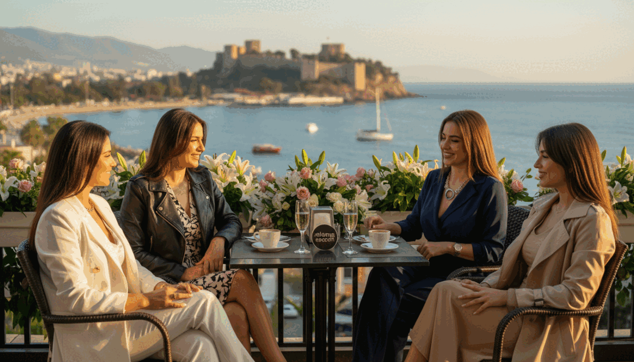 VIP escort models in Alanya, elegantly dressed in stylish business attire, exchanging smiles at a sun-drenched outdoor café. In the foreground, focus on a diverse group of four models, each showcasing a unique style, engaged in lively conversation, emanating sophistication and charm. The middle ground features a beautifully arranged table with drinks and lush flowers, typical of Alanya’s high-end venues. In the background, the iconic Alanya castle and Mediterranean coast hint at the vibrant atmosphere. The lighting is warm and inviting, capturing the golden hour glow, with a shallow depth of field emphasizing the models while softly blurring the stunning views. The mood is relaxed yet upscale, inviting viewers to experience the allure of Alanya’s premium escort services offered by "alanya escort". VIP escort models in Alanya, elegantly dressed in stylish business attire, exchanging smiles at a sun-drenched outdoor café. In the foreground, focus on a diverse group of four models, each showcasing a unique style, engaged in lively conversation, emanating sophistication and charm. The middle ground features a beautifully arranged table with drinks and lush flowers, typical of Alanya’s high-end venues. In the background, the iconic Alanya castle and Mediterranean coast hint at the vibrant atmosphere. The lighting is warm and inviting, capturing the golden hour glow, with a shallow depth of field emphasizing the models while softly blurring the stunning views. The mood is relaxed yet upscale, inviting viewers to experience the allure of Alanya’s premium escort services offered by "alanya escort".
