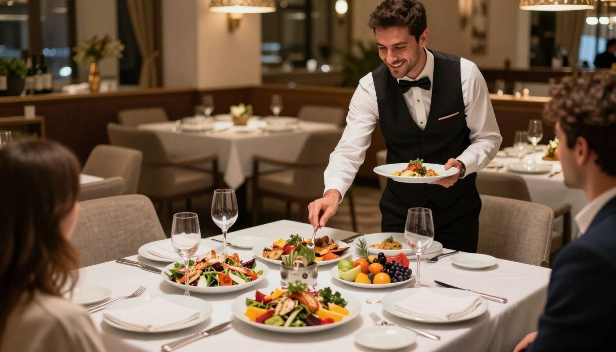 A beautifully arranged table setting showcasing a luxurious dining experience, emphasizing high-quality food and service associated with "Alanya escort yüksek kalite". In the foreground, a colorful spread of fresh Mediterranean dishes, including vibrant salads, grilled seafood, and seasonal fruits, artistically plated on elegant dinnerware. The middle ground features a well-dressed waiter, in professional business attire, presenting a dish with a welcoming smile. The background shows a softly lit, upscale restaurant interior with tasteful decor and ambient lighting. The scene captures a warm and inviting atmosphere, evoking feelings of comfort and indulgence. Shot from a slightly elevated angle to showcase the table arrangement and the interaction between the waiter and the guests, with warm, soft lighting that enhances the inviting mood. A beautifully arranged table setting showcasing a luxurious dining experience, emphasizing high-quality food and service associated with "Alanya escort yüksek kalite". In the foreground, a colorful spread of fresh Mediterranean dishes, including vibrant salads, grilled seafood, and seasonal fruits, artistically plated on elegant dinnerware. The middle ground features a well-dressed waiter, in professional business attire, presenting a dish with a welcoming smile. The background shows a softly lit, upscale restaurant interior with tasteful decor and ambient lighting. The scene captures a warm and inviting atmosphere, evoking feelings of comfort and indulgence. Shot from a slightly elevated angle to showcase the table arrangement and the interaction between the waiter and the guests, with warm, soft lighting that enhances the inviting mood.