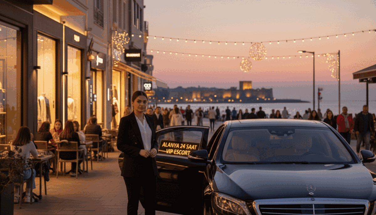 A busy street in Alanya during twilight, showcasing a high-end escort service represented by an elegant, professional-looking individual dressed in business attire. The foreground features the escort standing confidently next to a luxurious black sedan, symbolizing reliability and quick response. In the middle ground, beautifully lit shops and cozy cafés enhance the atmosphere of a vibrant evening. The background displays Alanya’s iconic coastline under a soft orange and purple sky, hinting at the city’s charm. The scene is well-lit, with warm, inviting lights illuminating the street, creating a welcoming and safe environment. The image captures the essence of "Alanya 24 saat vip escort," emphasizing swift and trustworthy solutions for those in need of escort services. A busy street in Alanya during twilight, showcasing a high-end escort service represented by an elegant, professional-looking individual dressed in business attire. The foreground features the escort standing confidently next to a luxurious black sedan, symbolizing reliability and quick response. In the middle ground, beautifully lit shops and cozy cafés enhance the atmosphere of a vibrant evening. The background displays Alanya’s iconic coastline under a soft orange and purple sky, hinting at the city’s charm. The scene is well-lit, with warm, inviting lights illuminating the street, creating a welcoming and safe environment. The image captures the essence of "Alanya 24 saat vip escort," emphasizing swift and trustworthy solutions for those in need of escort services.