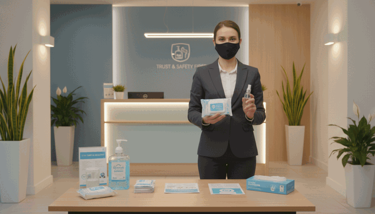 A clean and professional environment that highlights hygiene and health precautions in the context of a service setting. In the foreground, a well-dressed individual in a smart business outfit stands confidently, holding sanitizing wipes and wearing a face mask, symbolizing safety measures. In the middle ground, a table is neatly arranged with various cleaning supplies, hand sanitizer, and health pamphlets, suggesting an emphasis on cleanliness. The background features a tidy reception area with soothing colors, plants, and soft lighting that promotes a calming atmosphere. The overall mood is reassuring and professional, with an emphasis on trust and safety. This scene represents "mahmutlar analcı yapan escort" by showcasing responsible health and hygiene practices in a service-oriented space. A clean and professional environment that highlights hygiene and health precautions in the context of a service setting. In the foreground, a well-dressed individual in a smart business outfit stands confidently, holding sanitizing wipes and wearing a face mask, symbolizing safety measures. In the middle ground, a table is neatly arranged with various cleaning supplies, hand sanitizer, and health pamphlets, suggesting an emphasis on cleanliness. The background features a tidy reception area with soothing colors, plants, and soft lighting that promotes a calming atmosphere. The overall mood is reassuring and professional, with an emphasis on trust and safety. This scene represents "mahmutlar analcı yapan escort" by showcasing responsible health and hygiene practices in a service-oriented space.