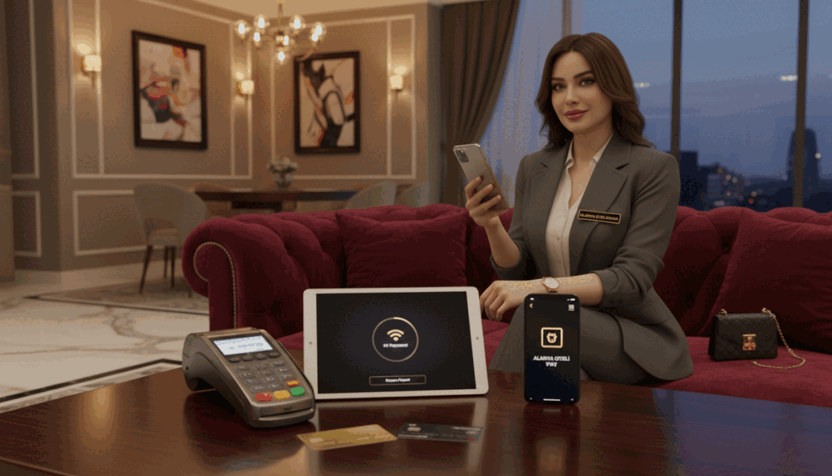 A glamorous and sophisticated scene illustrating luxury payment options in an upscale setting. In the foreground, an elegant table is adorned with tasteful payment devices such as credit card readers and digital wallet interfaces, set against a backdrop of modern decor. Soft lighting casts a warm glow, enhancing the inviting atmosphere. In the middle, a plush velvet sofa showcases a professionally dressed woman representing "Alanya otele gelen vip bayan," exuding confidence and poise. She wears a tailored business outfit, emphasizing professionalism. The background features a stylish interior with subtle hints of luxury, like framed artwork and tasteful furnishings, creating an upscale ambiance. The overall mood is refined and welcoming, reflecting the elite nature of the services offered, with an emphasis on discretion and professionalism. A glamorous and sophisticated scene illustrating luxury payment options in an upscale setting. In the foreground, an elegant table is adorned with tasteful payment devices such as credit card readers and digital wallet interfaces, set against a backdrop of modern decor. Soft lighting casts a warm glow, enhancing the inviting atmosphere. In the middle, a plush velvet sofa showcases a professionally dressed woman representing "Alanya otele gelen vip bayan," exuding confidence and poise. She wears a tailored business outfit, emphasizing professionalism. The background features a stylish interior with subtle hints of luxury, like framed artwork and tasteful furnishings, creating an upscale ambiance. The overall mood is refined and welcoming, reflecting the elite nature of the services offered, with an emphasis on discretion and professionalism.