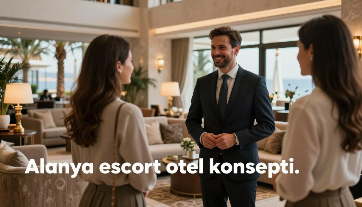 A luxurious Alanya hotel lobby, showcasing the concept of “Alanya escort otel konsepti.” In the foreground, a well-dressed professional in business attire greets a guest with a warm smile, embodying elegance and sophistication. The middle ground features plush seating areas with tasteful décor, soft lighting emanating from stylish lamps, creating an inviting atmosphere. Palm trees can be seen through large windows, adding a touch of Mediterranean charm to the backdrop. The scene is bathed in soft, warm light, enhancing the feeling of comfort and exclusivity. The angle captures the opulence of the space, emphasizing the upscale nature of the services offered while maintaining a safe-for-work aesthetic, suitable for a formal article about future trends in the VIP escort experience in Alanya. A luxurious Alanya hotel lobby, showcasing the concept of “Alanya escort otel konsepti.” In the foreground, a well-dressed professional in business attire greets a guest with a warm smile, embodying elegance and sophistication. The middle ground features plush seating areas with tasteful décor, soft lighting emanating from stylish lamps, creating an inviting atmosphere. Palm trees can be seen through large windows, adding a touch of Mediterranean charm to the backdrop. The scene is bathed in soft, warm light, enhancing the feeling of comfort and exclusivity. The angle captures the opulence of the space, emphasizing the upscale nature of the services offered while maintaining a safe-for-work aesthetic, suitable for a formal article about future trends in the VIP escort experience in Alanya.