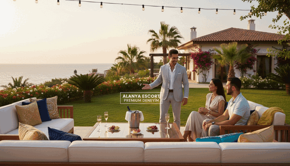 A luxurious and elegant scene portraying "Alanya escort premium deneyim" services during the summer season. In the foreground, a stylishly set outdoor lounge area is adorned with opulent cushions and decorative elements, creating an inviting atmosphere. A well-dressed professional, in a tailored suit, engages with clients in a relaxed conversation, exemplifying high-end service. The middle ground features lush greenery and Mediterranean architecture, seamlessly blending sophistication with a tranquil vibe. In the background, the shimmering sea reflects the warm rays of a late afternoon sun, casting a golden hue over the scene. Soft ambient lighting enhances the mood of exclusivity and relaxation, embodying the essence of VIP summer services in Alanya. A luxurious and elegant scene portraying "Alanya escort premium deneyim" services during the summer season. In the foreground, a stylishly set outdoor lounge area is adorned with opulent cushions and decorative elements, creating an inviting atmosphere. A well-dressed professional, in a tailored suit, engages with clients in a relaxed conversation, exemplifying high-end service. The middle ground features lush greenery and Mediterranean architecture, seamlessly blending sophistication with a tranquil vibe. In the background, the shimmering sea reflects the warm rays of a late afternoon sun, casting a golden hue over the scene. Soft ambient lighting enhances the mood of exclusivity and relaxation, embodying the essence of VIP summer services in Alanya.
