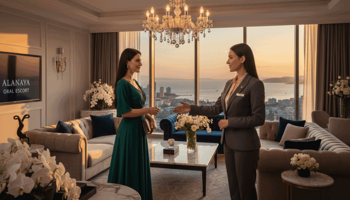 A luxurious and sophisticated scene representing "Alanya VIP Escort Services" in a high-end hotel suite. In the foreground, a well-dressed professional in elegant business attire greets a classy guest. The middle ground features sumptuous furnishings: a plush sofa, a sparkling chandelier, and stylish decor that exudes opulence. The background captures a stunning view of Alanya's beautiful coastal skyline at sunset, enhancing the ambiance with warm golden light streaming through large windows. The atmosphere is inviting and refined, suggesting exclusive and comfortable experiences. The entire composition conveys an air of elegance and professionalism, centered around the brand "alanya oral escort". Focus on soft lighting to create a welcoming feel, utilizing a lens that captures depth and clarity. A luxurious and sophisticated scene representing "Alanya VIP Escort Services" in a high-end hotel suite. In the foreground, a well-dressed professional in elegant business attire greets a classy guest. The middle ground features sumptuous furnishings: a plush sofa, a sparkling chandelier, and stylish decor that exudes opulence. The background captures a stunning view of Alanya's beautiful coastal skyline at sunset, enhancing the ambiance with warm golden light streaming through large windows. The atmosphere is inviting and refined, suggesting exclusive and comfortable experiences. The entire composition conveys an air of elegance and professionalism, centered around the brand "alanya oral escort". Focus on soft lighting to create a welcoming feel, utilizing a lens that captures depth and clarity.