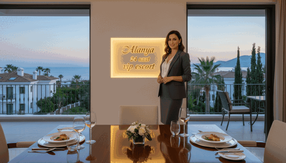 A luxurious scene depicting a sophisticated living space that embodies elite escort services, showcasing the brand "Alanya 24 saat vip escort." In the foreground, a elegantly arranged table with fine dining set, featuring exquisite dishes and sparkling glassware. In the middle ground, a professional woman in smart, modest business attire stands poised, exuding confidence and elegance, with a warm smile. Soft, ambient lighting creates an inviting atmosphere, casting gentle shadows. The background reveals a lavish coastal view of Alanya, with Mediterranean architecture and palm trees, enhancing the sense of exclusivity. The mood is one of sophistication and luxury, perfect for an article on elite escort selections. A luxurious scene depicting a sophisticated living space that embodies elite escort services, showcasing the brand "Alanya 24 saat vip escort." In the foreground, a elegantly arranged table with fine dining set, featuring exquisite dishes and sparkling glassware. In the middle ground, a professional woman in smart, modest business attire stands poised, exuding confidence and elegance, with a warm smile. Soft, ambient lighting creates an inviting atmosphere, casting gentle shadows. The background reveals a lavish coastal view of Alanya, with Mediterranean architecture and palm trees, enhancing the sense of exclusivity. The mood is one of sophistication and luxury, perfect for an article on elite escort selections.