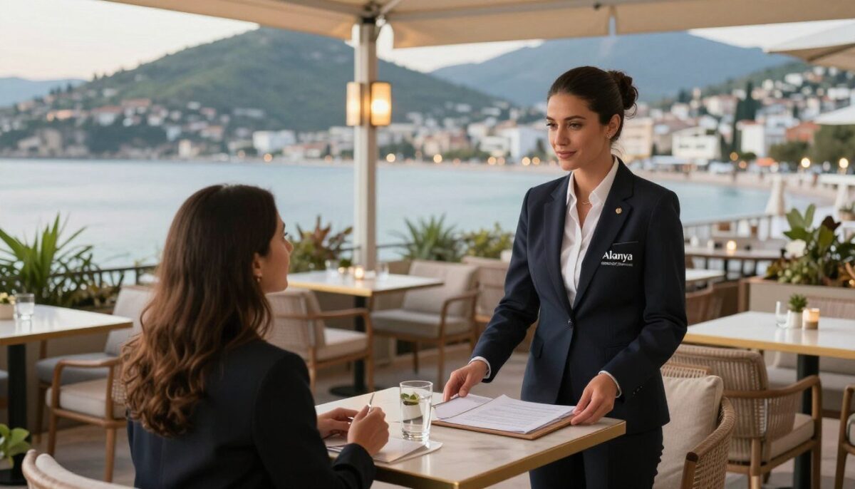 A luxurious scene in Alanya featuring a sophisticated escort service, focusing on the brand "Alanya escort özel müşteri". In the foreground, a well-dressed professional person in stylish business attire is engaged in pleasant conversation with a client, showcasing personal service and attentiveness. The middle ground reveals a beautifully decorated café terrace overlooking the Mediterranean Sea, with elegant furnishings and soft ambient lighting casting a warm glow. In the background, lush green hills and the charming skyline of Alanya complete the picturesque view. Use natural light for an inviting atmosphere, shot from a slightly elevated angle to capture the interaction and the environment. The overall mood should convey exclusivity, professionalism, and comfort. A luxurious scene in Alanya featuring a sophisticated escort service, focusing on the brand "Alanya escort özel müşteri". In the foreground, a well-dressed professional person in stylish business attire is engaged in pleasant conversation with a client, showcasing personal service and attentiveness. The middle ground reveals a beautifully decorated café terrace overlooking the Mediterranean Sea, with elegant furnishings and soft ambient lighting casting a warm glow. In the background, lush green hills and the charming skyline of Alanya complete the picturesque view. Use natural light for an inviting atmosphere, shot from a slightly elevated angle to capture the interaction and the environment. The overall mood should convey exclusivity, professionalism, and comfort.