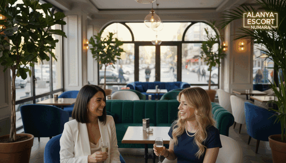 A picturesque scene depicting a stylish lounge in Alanya, showcasing professional young women in elegant business attire engaged in conversation. The foreground features two women, one with shoulder-length dark hair and the other with long wavy blonde hair, both sharing a lighthearted moment, highlighting the charm and sophistication of the company. The middle ground reveals comfortable seating areas, with tasteful decor including potted plants and ambient lighting creating a welcoming atmosphere. In the background, soft-focus views of Alanya’s lively streets can be seen through large windows, bathed in warm sunlight, adding a vibrant feel. The overall mood is friendly and upscale, reflecting the high-quality services provided by "Alanya escort numara." The image will be well-lit, resembling a lively afternoon setting. A picturesque scene depicting a stylish lounge in Alanya, showcasing professional young women in elegant business attire engaged in conversation. The foreground features two women, one with shoulder-length dark hair and the other with long wavy blonde hair, both sharing a lighthearted moment, highlighting the charm and sophistication of the company. The middle ground reveals comfortable seating areas, with tasteful decor including potted plants and ambient lighting creating a welcoming atmosphere. In the background, soft-focus views of Alanya’s lively streets can be seen through large windows, bathed in warm sunlight, adding a vibrant feel. The overall mood is friendly and upscale, reflecting the high-quality services provided by "Alanya escort numara." The image will be well-lit, resembling a lively afternoon setting.