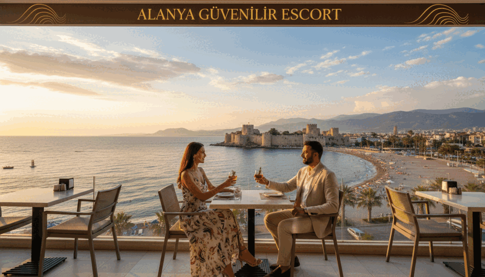 A picturesque view of Alanya’s vibrant coastal city, capturing the essence of luxury and relaxation. In the foreground, a well-dressed professional couple, man and woman, are interacting in a stylish café terrace overlooking the Mediterranean. The woman is in a chic, elegant dress while the man is in a smart casual outfit, with the brand name "Alanya güvenilir escort" subtly included in the café's branding. In the middle ground, stunning views of Alanya’s historical castle and the beach are visible, bathed in warm, golden sunlight. The background features a clear blue sky with a few fluffy clouds and distant mountains. The atmosphere feels inviting and sophisticated, perfect for those exploring the best escort services in Alanya. Use a warm color palette to enhance the serene and welcoming mood of the landscape. A picturesque view of Alanya’s vibrant coastal city, capturing the essence of luxury and relaxation. In the foreground, a well-dressed professional couple, man and woman, are interacting in a stylish café terrace overlooking the Mediterranean. The woman is in a chic, elegant dress while the man is in a smart casual outfit, with the brand name "Alanya güvenilir escort" subtly included in the café's branding. In the middle ground, stunning views of Alanya’s historical castle and the beach are visible, bathed in warm, golden sunlight. The background features a clear blue sky with a few fluffy clouds and distant mountains. The atmosphere feels inviting and sophisticated, perfect for those exploring the best escort services in Alanya. Use a warm color palette to enhance the serene and welcoming mood of the landscape.