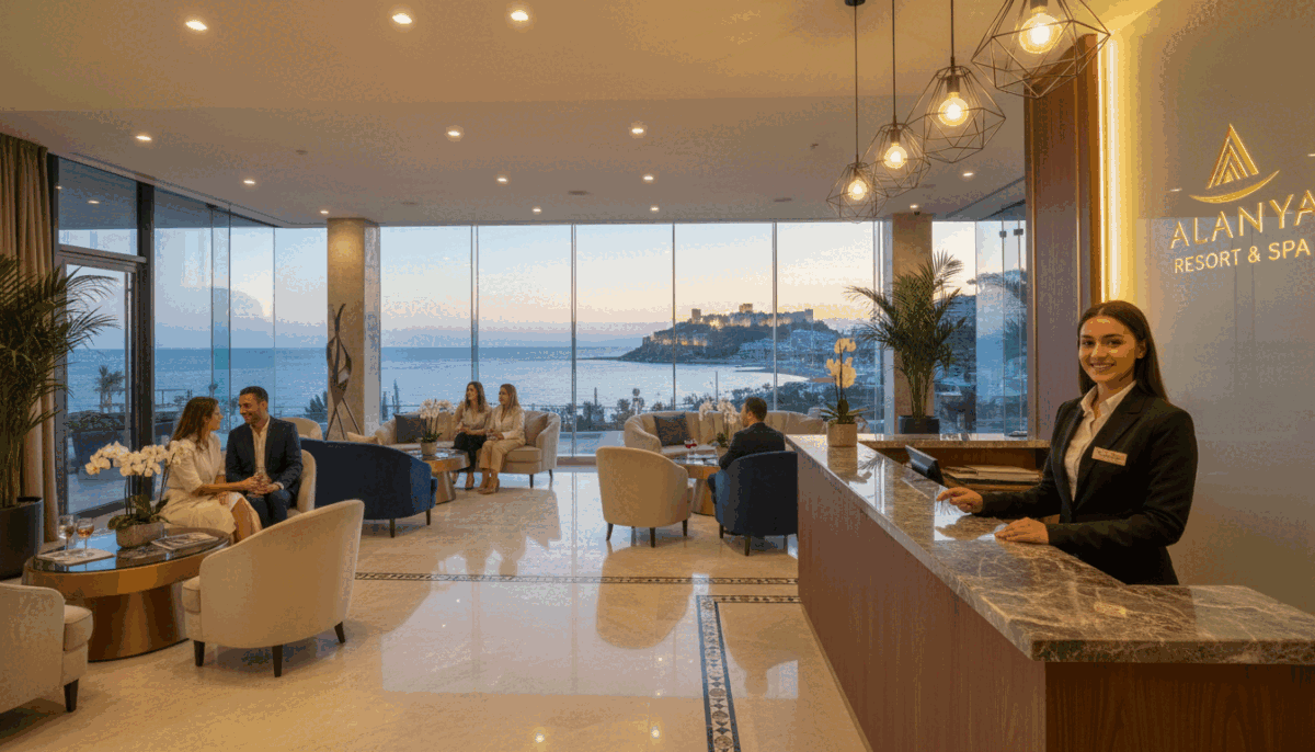 A professional and elegant image showcasing a serene and upscale hotel lobby in Alanya, reflecting the luxurious atmosphere of the "alanya escort" service. In the foreground, a stylish reception area with a refined desk attended by a professional staff member dressed in business attire, exuding hospitality. The middle ground features tasteful seating arrangements with guests casually engaged in conversation, emphasizing a welcoming environment. In the background, large windows reveal a stunning view of the Alanya coast, bathed in soft, warm evening light that creates an inviting ambiance. Use a wide-angle lens to capture the spaciousness and elegance of the setting, highlighting sophisticated decor and mood-enhancing warm tones. The overall composition should convey professionalism and comfort to reflect a reliable service experience in an upscale location. A professional and elegant image showcasing a serene and upscale hotel lobby in Alanya, reflecting the luxurious atmosphere of the "alanya escort" service. In the foreground, a stylish reception area with a refined desk attended by a professional staff member dressed in business attire, exuding hospitality. The middle ground features tasteful seating arrangements with guests casually engaged in conversation, emphasizing a welcoming environment. In the background, large windows reveal a stunning view of the Alanya coast, bathed in soft, warm evening light that creates an inviting ambiance. Use a wide-angle lens to capture the spaciousness and elegance of the setting, highlighting sophisticated decor and mood-enhancing warm tones. The overall composition should convey professionalism and comfort to reflect a reliable service experience in an upscale location.