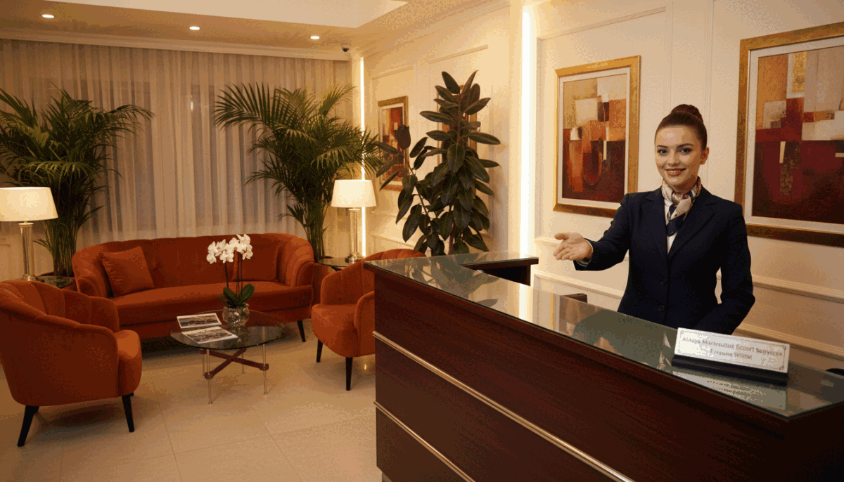 A professional and elegant representation of "alanya mahmutlar escort" services, featuring a sophisticated ambiance. In the foreground, a stylishly decorated reception area with a polished wooden desk, tasteful art on the walls, and comfortable seating. To the middle, incorporate a confident, well-dressed professional woman in business attire, exuding a welcoming demeanor. The background should showcase a subtly lit space with hints of luxurious decor, such as soft lighting and potted plants, creating an inviting atmosphere. Use a warm color palette to convey a sense of trust and reliability. Capture the scene in a slightly elevated angle to showcase depth, employing soft, diffused lighting that enhances the mood without harsh shadows, emphasizing professionalism and comfort. A professional and elegant representation of "alanya mahmutlar escort" services, featuring a sophisticated ambiance. In the foreground, a stylishly decorated reception area with a polished wooden desk, tasteful art on the walls, and comfortable seating. To the middle, incorporate a confident, well-dressed professional woman in business attire, exuding a welcoming demeanor. The background should showcase a subtly lit space with hints of luxurious decor, such as soft lighting and potted plants, creating an inviting atmosphere. Use a warm color palette to convey a sense of trust and reliability. Capture the scene in a slightly elevated angle to showcase depth, employing soft, diffused lighting that enhances the mood without harsh shadows, emphasizing professionalism and comfort.