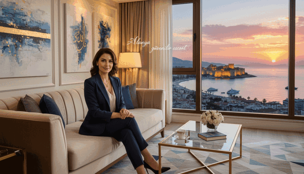 A professional and elegant scene in a luxurious Alanya apartment, showcasing a warm and inviting atmosphere. In the foreground, a stylishly dressed woman in business attire sits gracefully on a plush sofa, exuding confidence and poise. Her expression is friendly and approachable, symbolizing the trust and reliability of "Alanya güvenilir escort". In the middle ground, tastefully arranged décor reflects modern luxury; soft lighting casts a flattering glow, enhancing the inviting ambiance. In the background, large windows provide a stunning view of Alanya's picturesque coastline at sunset. The overall mood is sophisticated yet welcoming, emphasizing the theme of long-term relationships in a respectful and professional context. A professional and elegant scene in a luxurious Alanya apartment, showcasing a warm and inviting atmosphere. In the foreground, a stylishly dressed woman in business attire sits gracefully on a plush sofa, exuding confidence and poise. Her expression is friendly and approachable, symbolizing the trust and reliability of "Alanya güvenilir escort". In the middle ground, tastefully arranged décor reflects modern luxury; soft lighting casts a flattering glow, enhancing the inviting ambiance. In the background, large windows provide a stunning view of Alanya's picturesque coastline at sunset. The overall mood is sophisticated yet welcoming, emphasizing the theme of long-term relationships in a respectful and professional context.