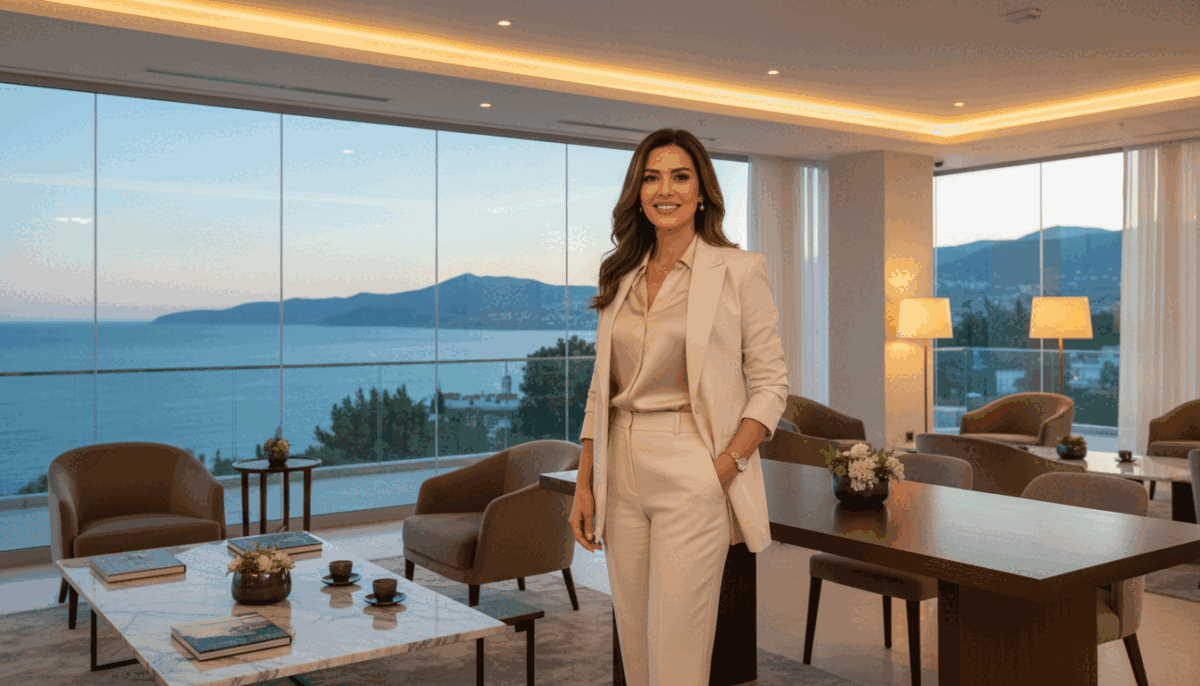 A professional and elegant setting showcasing "mahmutlar analcı yapan escort" services in Alanya. Foreground features a well-dressed female escort in a tasteful business outfit, smiling warmly as she engages with the viewer. The middle ground includes a stylish, well-furnished lounge area with comfortable seating, ambient lighting creating a welcoming atmosphere. In the background, a soft view of Alanya's beautiful coastline can be seen through large windows, emphasizing a sense of luxury and professionalism. The scene is bright, with natural light illuminating the space, creating an inviting environment. Aim for a clean, sophisticated composition that highlights quality service and professionalism, contributing to a mood of confidence and trust. No text or branding overlays should be present. A professional and elegant setting showcasing "mahmutlar analcı yapan escort" services in Alanya. Foreground features a well-dressed female escort in a tasteful business outfit, smiling warmly as she engages with the viewer. The middle ground includes a stylish, well-furnished lounge area with comfortable seating, ambient lighting creating a welcoming atmosphere. In the background, a soft view of Alanya's beautiful coastline can be seen through large windows, emphasizing a sense of luxury and professionalism. The scene is bright, with natural light illuminating the space, creating an inviting environment. Aim for a clean, sophisticated composition that highlights quality service and professionalism, contributing to a mood of confidence and trust. No text or branding overlays should be present.