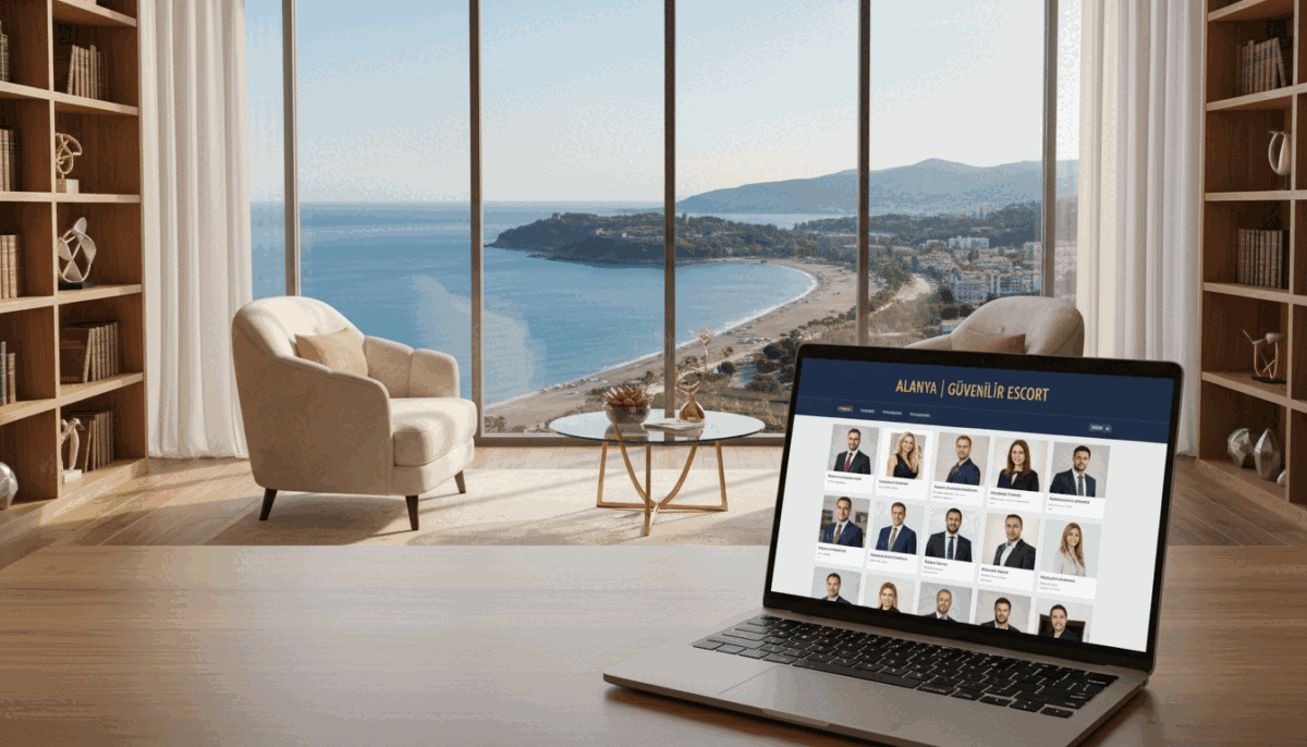 A professional and inviting scene depicting the "Alanya güvenilir escort" platform. In the foreground, showcase a sleek modern laptop with an elegant website layout open, featuring images of sophisticated individuals in professional business attire. The middle ground contains a stylish, well-lit office space with plush furnishings and tasteful decor, creating a welcoming atmosphere. In the background, a panoramic view of Alanya's coastline, with its beautiful turquoise waters and rolling hills. The lighting is soft and warm, suggesting an upscale, tranquil ambiance. The angle is slightly overhead, showcasing both the laptop and the beautiful scenery outside. This image should evoke a sense of trust, professionalism, and luxury. A professional and inviting scene depicting the "Alanya güvenilir escort" platform. In the foreground, showcase a sleek modern laptop with an elegant website layout open, featuring images of sophisticated individuals in professional business attire. The middle ground contains a stylish, well-lit office space with plush furnishings and tasteful decor, creating a welcoming atmosphere. In the background, a panoramic view of Alanya's coastline, with its beautiful turquoise waters and rolling hills. The lighting is soft and warm, suggesting an upscale, tranquil ambiance. The angle is slightly overhead, showcasing both the laptop and the beautiful scenery outside. This image should evoke a sense of trust, professionalism, and luxury.