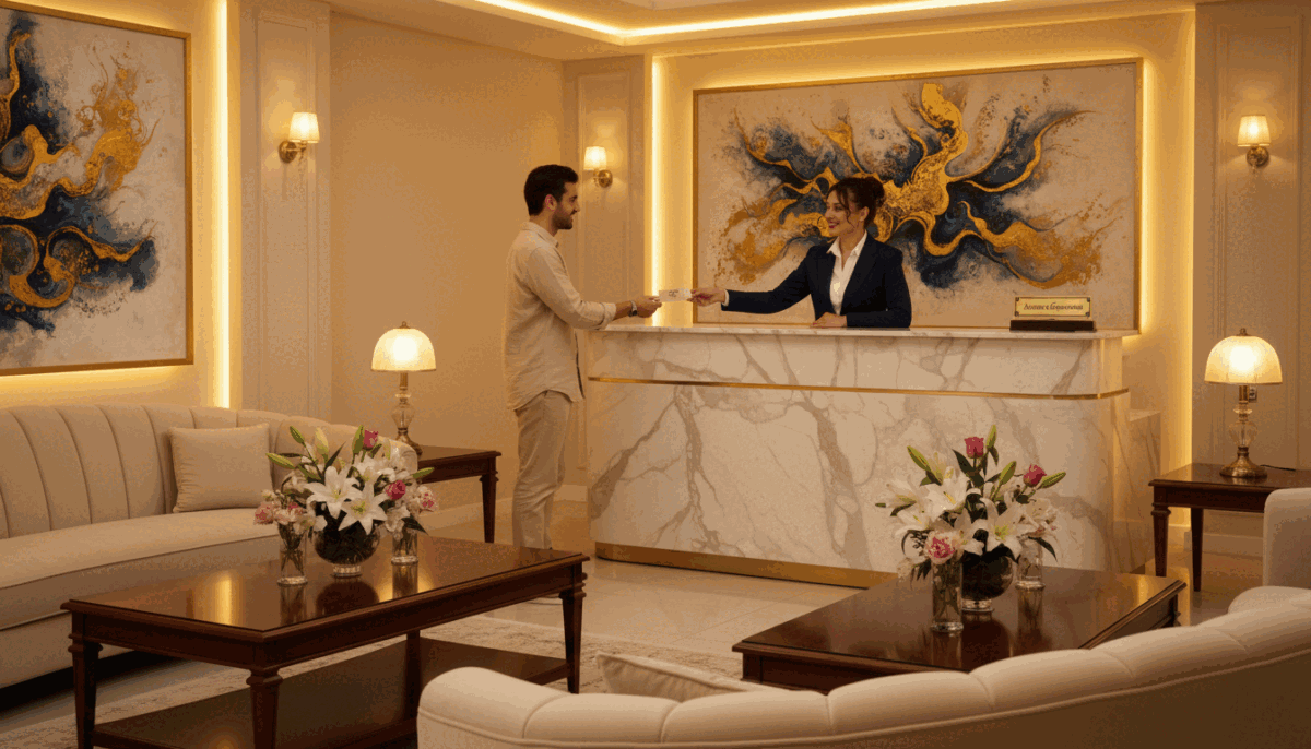 A professional and inviting scene representing "Alanya güvenilir escort" services. In the foreground, feature a well-decorated, upscale reception area with elegant furnishings and tasteful decor, including soft lighting and fresh flowers. In the middle ground, display a friendly, professionally dressed receptionist smiling and interacting with a customer in a casual yet respectful manner. The background should exhibit tasteful artwork and soft ambient lighting to create a welcoming atmosphere. Use warm tones to enhance the inviting mood, with the composition taken from a slightly elevated angle to capture the inviting space effectively. Ensure the image reflects the professionalism and trustworthiness associated with a reputable escort agency in Alanya. A professional and inviting scene representing "Alanya güvenilir escort" services. In the foreground, feature a well-decorated, upscale reception area with elegant furnishings and tasteful decor, including soft lighting and fresh flowers. In the middle ground, display a friendly, professionally dressed receptionist smiling and interacting with a customer in a casual yet respectful manner. The background should exhibit tasteful artwork and soft ambient lighting to create a welcoming atmosphere. Use warm tones to enhance the inviting mood, with the composition taken from a slightly elevated angle to capture the inviting space effectively. Ensure the image reflects the professionalism and trustworthiness associated with a reputable escort agency in Alanya.
