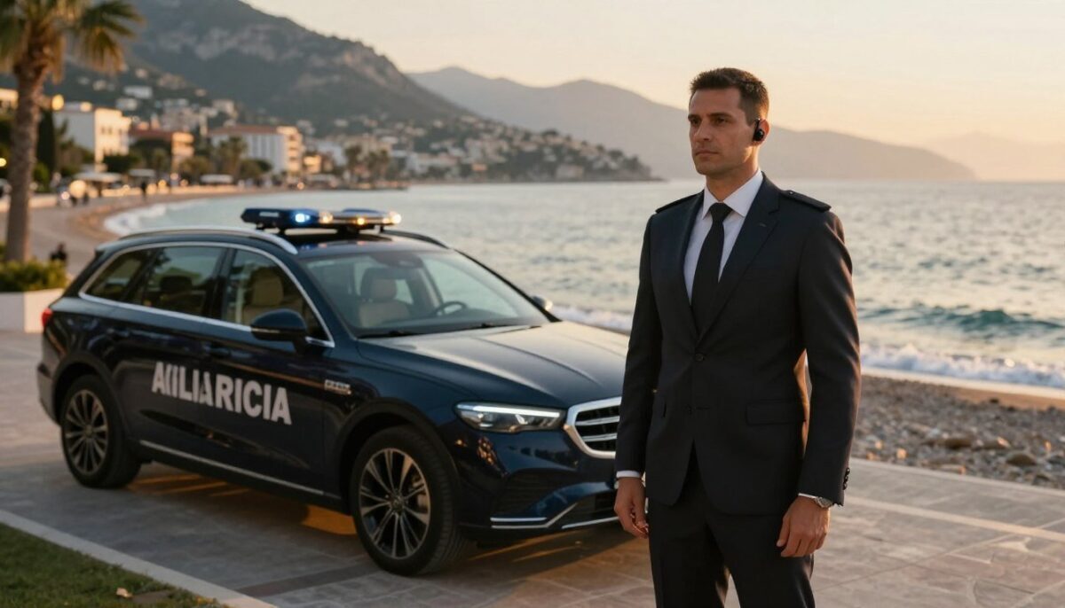 A professional and sophisticated scene at a luxurious coastal location, illustrating the safety measures taken by Alanya escort özel müşteri. In the foreground, a well-dressed security professional stands vigilantly, wearing a dark suit and earpiece, exuding a sense of authority and protection. In the middle ground, a sleek, modern vehicle is parked, symbolizing discretion and safety for clients. The background features a beautiful seaside view of Alanya, with soft waves lapping against the shore under a golden sunset, casting a warm, inviting glow over the scene. The mood is calm and secure, highlighting a commitment to privacy and high-quality service. Use soft natural lighting to enhance the luxurious feel, and consider a slightly elevated angle for a dynamic perspective. No people should appear in provocative attire or suggestive poses. A professional and sophisticated scene at a luxurious coastal location, illustrating the safety measures taken by Alanya escort özel müşteri. In the foreground, a well-dressed security professional stands vigilantly, wearing a dark suit and earpiece, exuding a sense of authority and protection. In the middle ground, a sleek, modern vehicle is parked, symbolizing discretion and safety for clients. The background features a beautiful seaside view of Alanya, with soft waves lapping against the shore under a golden sunset, casting a warm, inviting glow over the scene. The mood is calm and secure, highlighting a commitment to privacy and high-quality service. Use soft natural lighting to enhance the luxurious feel, and consider a slightly elevated angle for a dynamic perspective. No people should appear in provocative attire or suggestive poses.