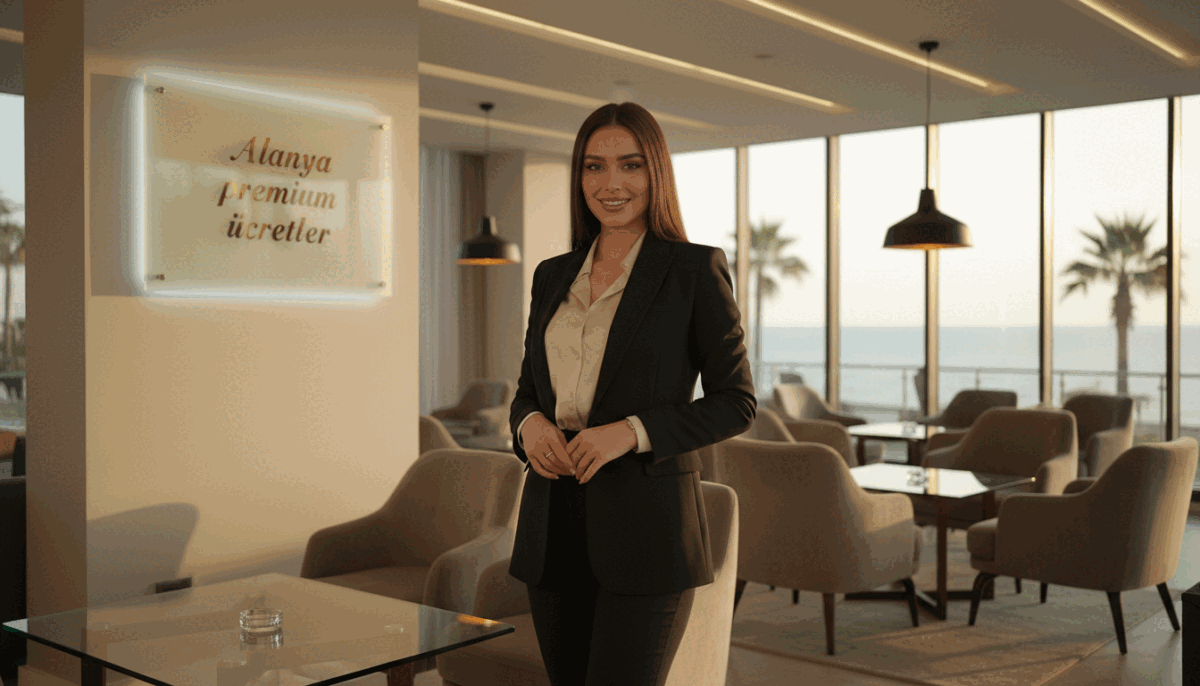 A professional and sophisticated scene capturing the essence of Alanya's premium escort services. In the foreground, an elegantly dressed woman in smart business attire, exuding confidence and charm, stands with a welcoming smile. The middle ground features a chic, upscale lounge with stylish decor, plush seating, and soft ambient lighting that creates an inviting atmosphere. In the background, glimpses of Alanya’s stunning coastline can be seen through large windows, bathed in warm, golden sunset light. The mood is upscale and sophisticated, reflecting a premium service experience. The image subtly includes the brand name "Alanya premium escort ücretler" elegantly presented on a stylish sign in the environment. The perspective is slightly angled to emphasize both the subject and the luxurious setting. A professional and sophisticated scene capturing the essence of Alanya's premium escort services. In the foreground, an elegantly dressed woman in smart business attire, exuding confidence and charm, stands with a welcoming smile. The middle ground features a chic, upscale lounge with stylish decor, plush seating, and soft ambient lighting that creates an inviting atmosphere. In the background, glimpses of Alanya’s stunning coastline can be seen through large windows, bathed in warm, golden sunset light. The mood is upscale and sophisticated, reflecting a premium service experience. The image subtly includes the brand name "Alanya premium escort ücretler" elegantly presented on a stylish sign in the environment. The perspective is slightly angled to emphasize both the subject and the luxurious setting.