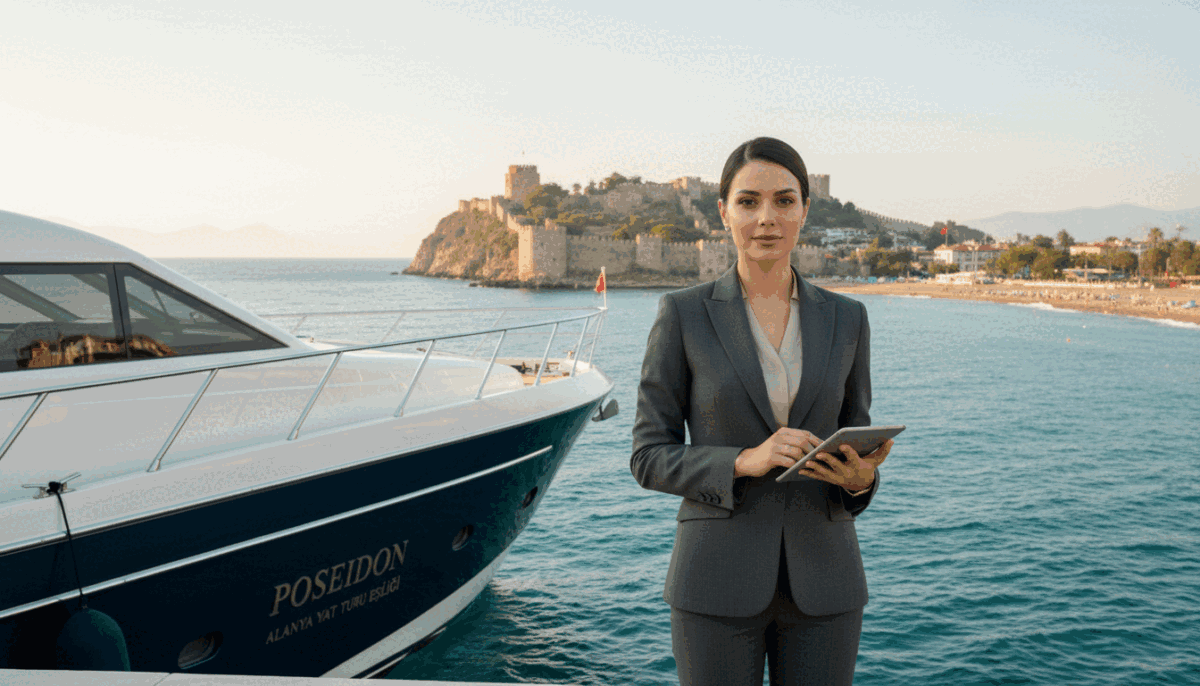 A professional setting in Alanya, Turkey, depicting a sophisticated business escort service. In the foreground, a well-dressed woman in a tailored business suit, exuding confidence and professionalism, stands next to a luxury yacht, symbolizing "Alanya escort yat turu eşliği". The middle ground highlights a scenic view of Alanya’s stunning coastline and historical landmarks, bathed in the warm glow of a late afternoon sun. The background features the iconic castle and beachfront, creating an inviting atmosphere. The lighting is soft yet vibrant, enhancing the luxurious ambiance. Capture the mood as one of elegance and professionalism, perfect for business travel. Focus on clear, crisp details, ensuring a polished and refined visual representation. A professional setting in Alanya, Turkey, depicting a sophisticated business escort service. In the foreground, a well-dressed woman in a tailored business suit, exuding confidence and professionalism, stands next to a luxury yacht, symbolizing "Alanya escort yat turu eşliği". The middle ground highlights a scenic view of Alanya’s stunning coastline and historical landmarks, bathed in the warm glow of a late afternoon sun. The background features the iconic castle and beachfront, creating an inviting atmosphere. The lighting is soft yet vibrant, enhancing the luxurious ambiance. Capture the mood as one of elegance and professionalism, perfect for business travel. Focus on clear, crisp details, ensuring a polished and refined visual representation.