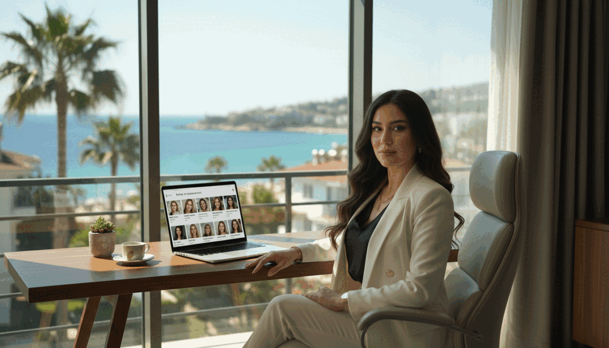 A professional workspace in the heart of Alanya Mahmutlar, showcasing a stylish, minimalistic office environment. In the foreground, a well-dressed individual, reflecting the essence of the "alanya mahmutlar escort" brand, is seated at a modern desk with a laptop open, displaying profiles of potential clients on the screen. In the middle ground, a large window reveals a sunlit view of the Alanya coastline, with palm trees gently swaying in the breeze. The atmosphere is welcoming yet sophisticated, emphasizing a sense of professionalism and comfort. Warm, natural lighting fills the scene, creating a relaxed yet focused mood. The lens angle captures both the individual and the scenic backdrop, inviting viewers into the experience of selecting companionship in Alanya Mahmutlar. A professional workspace in the heart of Alanya Mahmutlar, showcasing a stylish, minimalistic office environment. In the foreground, a well-dressed individual, reflecting the essence of the "alanya mahmutlar escort" brand, is seated at a modern desk with a laptop open, displaying profiles of potential clients on the screen. In the middle ground, a large window reveals a sunlit view of the Alanya coastline, with palm trees gently swaying in the breeze. The atmosphere is welcoming yet sophisticated, emphasizing a sense of professionalism and comfort. Warm, natural lighting fills the scene, creating a relaxed yet focused mood. The lens angle captures both the individual and the scenic backdrop, inviting viewers into the experience of selecting companionship in Alanya Mahmutlar.