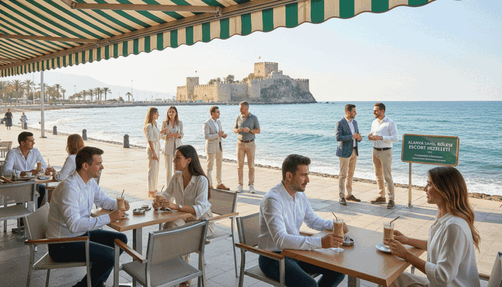 A scenic view of Alanya's coastal promenade, showcasing a vibrant atmosphere with an emphasis on professionalism. In the foreground, a stylish outdoor café with patrons enjoying drinks and engaging in conversation, dressed in smart casual clothing. The middle layer features well-dressed individuals discussing rates for services in a discreet yet approachable manner, with a focus on inclusivity and respect. The background captures the stunning Alanya castle against a clear blue sky, with gentle waves lapping at the shore, creating a serene and inviting backdrop. Bright, natural lighting illuminates the scene, conveying a sense of warmth and openness, making it perfect for conveying the theme of pricing and payment methods for "Alanya sahil bölgesi escort." A scenic view of Alanya's coastal promenade, showcasing a vibrant atmosphere with an emphasis on professionalism. In the foreground, a stylish outdoor café with patrons enjoying drinks and engaging in conversation, dressed in smart casual clothing. The middle layer features well-dressed individuals discussing rates for services in a discreet yet approachable manner, with a focus on inclusivity and respect. The background captures the stunning Alanya castle against a clear blue sky, with gentle waves lapping at the shore, creating a serene and inviting backdrop. Bright, natural lighting illuminates the scene, conveying a sense of warmth and openness, making it perfect for conveying the theme of pricing and payment methods for "Alanya sahil bölgesi escort."