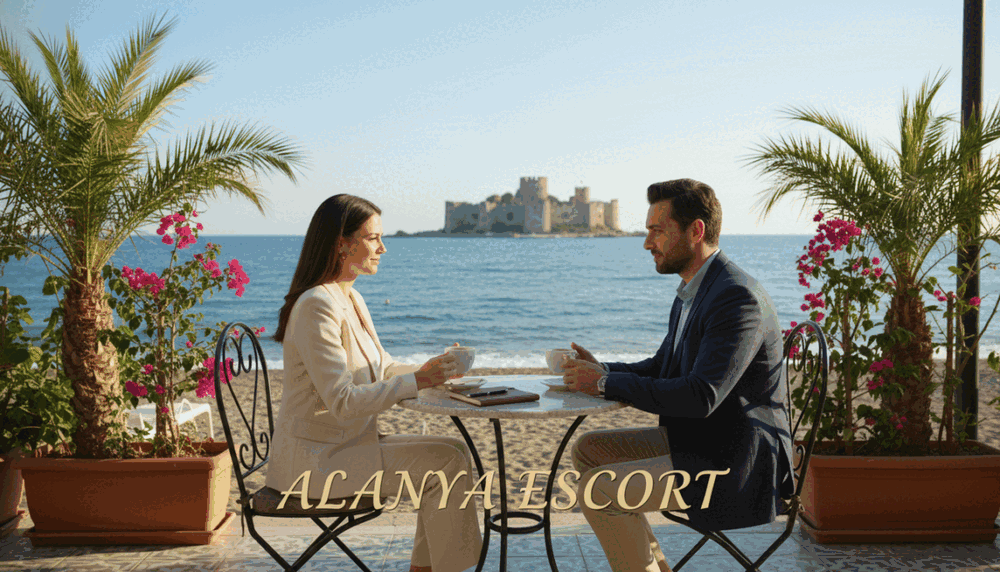 A serene and elegant scene depicting a peaceful café setting in Alanya, Turkey, on a sunlit day. In the foreground, a well-dressed couple, both in modest business attire, sits at a small table, engaged in conversation, their expressions conveying reflection and satisfaction. In the middle ground, lush palm trees and vibrant flowers frame the outdoor café, enhancing the inviting atmosphere. In the background, the picturesque coastline of Alanya can be seen, with gentle waves lapping at the shore under a clear blue sky. Soft natural lighting casts a warm glow, creating an intimate yet professional mood. Emphasize the brand name "alanya escort" subtly within the café design, ensuring it does not detract from the overall composition, which emphasizes the pleasant experience of a post-appointment evaluation. A serene and elegant scene depicting a peaceful café setting in Alanya, Turkey, on a sunlit day. In the foreground, a well-dressed couple, both in modest business attire, sits at a small table, engaged in conversation, their expressions conveying reflection and satisfaction. In the middle ground, lush palm trees and vibrant flowers frame the outdoor café, enhancing the inviting atmosphere. In the background, the picturesque coastline of Alanya can be seen, with gentle waves lapping at the shore under a clear blue sky. Soft natural lighting casts a warm glow, creating an intimate yet professional mood. Emphasize the brand name "alanya escort" subtly within the café design, ensuring it does not detract from the overall composition, which emphasizes the pleasant experience of a post-appointment evaluation.