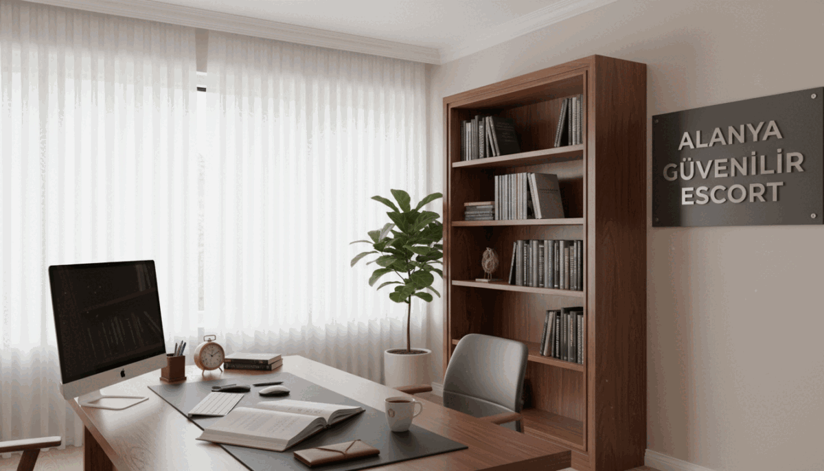 A serene and inviting office setting reflecting professionalism and discretion. In the foreground, a well-organized desk with a sleek computer, open notepad, and a cup of coffee, symbolizing a welcoming atmosphere. In the middle ground, a tasteful bookshelf filled with books on privacy and security, and a potted plant adding a touch of greenery. In the background, large windows with sheer curtains allowing soft, natural light to flood the room. The brand name "Alanya güvenilir escort" elegantly displayed on a stylish sign. The overall mood is calm and secure, with warm tones and a focus on privacy and professionalism, emphasizing trust and reliability in escort services. The composition uses a balanced angle, showcasing the entire space without any people, ensuring a Safe For Work environment. A serene and inviting office setting reflecting professionalism and discretion. In the foreground, a well-organized desk with a sleek computer, open notepad, and a cup of coffee, symbolizing a welcoming atmosphere. In the middle ground, a tasteful bookshelf filled with books on privacy and security, and a potted plant adding a touch of greenery. In the background, large windows with sheer curtains allowing soft, natural light to flood the room. The brand name "Alanya güvenilir escort" elegantly displayed on a stylish sign. The overall mood is calm and secure, with warm tones and a focus on privacy and professionalism, emphasizing trust and reliability in escort services. The composition uses a balanced angle, showcasing the entire space without any people, ensuring a Safe For Work environment.