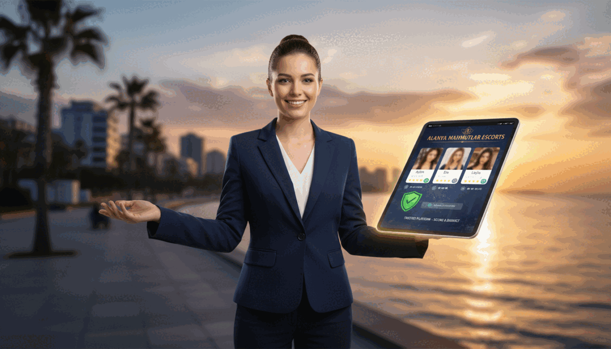 A serene and inviting scene depicting the concept of "alanya mahmutlar escort" on a trustworthy platform. In the foreground, a confident and professional woman, dressed in business attire, stands with an open, welcoming posture. The middle ground features a modern and sleek interface displaying profiles in a user-friendly layout, symbolizing safety and reliability. In the background, an elegant blend of Alanya Mahmutlar's coastline and cityscape under a warm sunset, casting golden light across the scene, enhancing the mood of trust and professionalism. The atmosphere should feel secure, sophisticated, and inviting, capturing the essence of a reliable escort service. Use a soft focus lens effect to create a dreamy, yet professional feel, highlighting the professionalism and decorum of the platform without any distractions. A serene and inviting scene depicting the concept of "alanya mahmutlar escort" on a trustworthy platform. In the foreground, a confident and professional woman, dressed in business attire, stands with an open, welcoming posture. The middle ground features a modern and sleek interface displaying profiles in a user-friendly layout, symbolizing safety and reliability. In the background, an elegant blend of Alanya Mahmutlar's coastline and cityscape under a warm sunset, casting golden light across the scene, enhancing the mood of trust and professionalism. The atmosphere should feel secure, sophisticated, and inviting, capturing the essence of a reliable escort service. Use a soft focus lens effect to create a dreamy, yet professional feel, highlighting the professionalism and decorum of the platform without any distractions.
