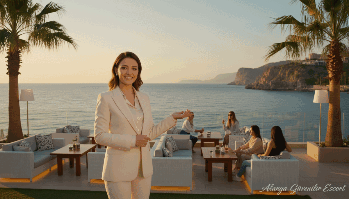 A serene and inviting scene showcasing a picturesque area in Alanya renowned for its upscale amenities. In the foreground, a well-dressed professional woman in elegant business attire engages warmly with a friendly smile, embodying the concept of an elite service provider. In the middle ground, a luxury lounge area with stylish furniture and soft lighting sets the mood for relaxation and comfort. Surrounding the scene are palm trees and an ocean view indicating the beauty of Alanya’s coastline, bathed in soft, golden hour sunlight. The atmosphere is tranquil yet sophisticated, ideal for highlighting the essence of “Alanya güvenilir escort.” Capture this scene from a slight angle to convey depth, with a wide lens that encompasses both the subject and the vibrant surroundings, evoking feelings of trust and professionalism. A serene and inviting scene showcasing a picturesque area in Alanya renowned for its upscale amenities. In the foreground, a well-dressed professional woman in elegant business attire engages warmly with a friendly smile, embodying the concept of an elite service provider. In the middle ground, a luxury lounge area with stylish furniture and soft lighting sets the mood for relaxation and comfort. Surrounding the scene are palm trees and an ocean view indicating the beauty of Alanya’s coastline, bathed in soft, golden hour sunlight. The atmosphere is tranquil yet sophisticated, ideal for highlighting the essence of “Alanya güvenilir escort.” Capture this scene from a slight angle to convey depth, with a wide lens that encompasses both the subject and the vibrant surroundings, evoking feelings of trust and professionalism.