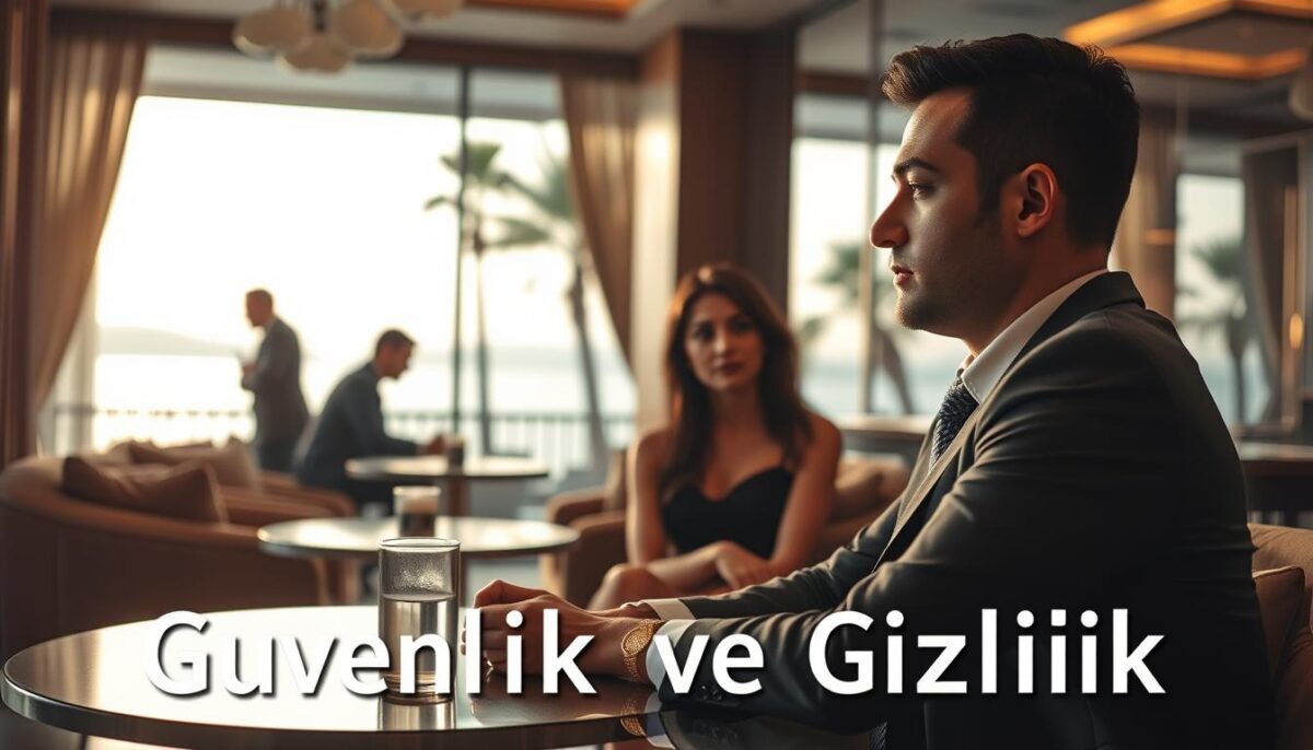 A serene and professional scene focused on "Güvenlik ve Gizlilik" in the context of Alanya escort services. In the foreground, a confidential meeting is taking place, depicting two individuals in business attire discussing in an elegant, dimly lit café. Their facial expressions convey trust and professionalism. The middle layer features a cozy yet discreet environment with plush seating and soft, warm lighting, enhancing a sense of privacy. In the background, slight silhouettes of palm trees and a hint of the Mediterranean coastline are visible through a large window, evoking the allure of Alanya. The overall atmosphere is calm and secure, emphasizing comfort, discretion, and professionalism, reflecting the brand "Alanya escort yaz tatili." A serene and professional scene focused on "Güvenlik ve Gizlilik" in the context of Alanya escort services. In the foreground, a confidential meeting is taking place, depicting two individuals in business attire discussing in an elegant, dimly lit café. Their facial expressions convey trust and professionalism. The middle layer features a cozy yet discreet environment with plush seating and soft, warm lighting, enhancing a sense of privacy. In the background, slight silhouettes of palm trees and a hint of the Mediterranean coastline are visible through a large window, evoking the allure of Alanya. The overall atmosphere is calm and secure, emphasizing comfort, discretion, and professionalism, reflecting the brand "Alanya escort yaz tatili."
