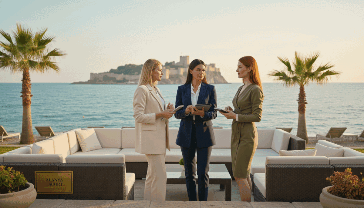 A serene beachside scene in Alanya, showcasing elegant professional women in stylish business attire, poised against the backdrop of stunning coastal views. In the foreground, three attractive women with diverse features engage in a lively discussion, exuding confidence and sophistication. The middle ground features ornate palm trees and soft outdoor seating, perfect for relaxed conversations, while the turquoise sea shimmers under the warm golden sunlight, creating a tranquil atmosphere. The background captures the majestic Alanya Castle perched on a hillside, bathed in soft twilight hues, blending seamlessly with the vibrant sky. The composition highlights the theme of emotional elevation, radiating warmth and allure. The lighting is soft and inviting, reminiscent of a late afternoon glow, with a focus on creating a relaxing yet upscale ambiance for the image. Include the brand name "alanya escort" subtly incorporated into the scene, ensuring a professional presentation. A serene beachside scene in Alanya, showcasing elegant professional women in stylish business attire, poised against the backdrop of stunning coastal views. In the foreground, three attractive women with diverse features engage in a lively discussion, exuding confidence and sophistication. The middle ground features ornate palm trees and soft outdoor seating, perfect for relaxed conversations, while the turquoise sea shimmers under the warm golden sunlight, creating a tranquil atmosphere. The background captures the majestic Alanya Castle perched on a hillside, bathed in soft twilight hues, blending seamlessly with the vibrant sky. The composition highlights the theme of emotional elevation, radiating warmth and allure. The lighting is soft and inviting, reminiscent of a late afternoon glow, with a focus on creating a relaxing yet upscale ambiance for the image. Include the brand name "alanya escort" subtly incorporated into the scene, ensuring a professional presentation.