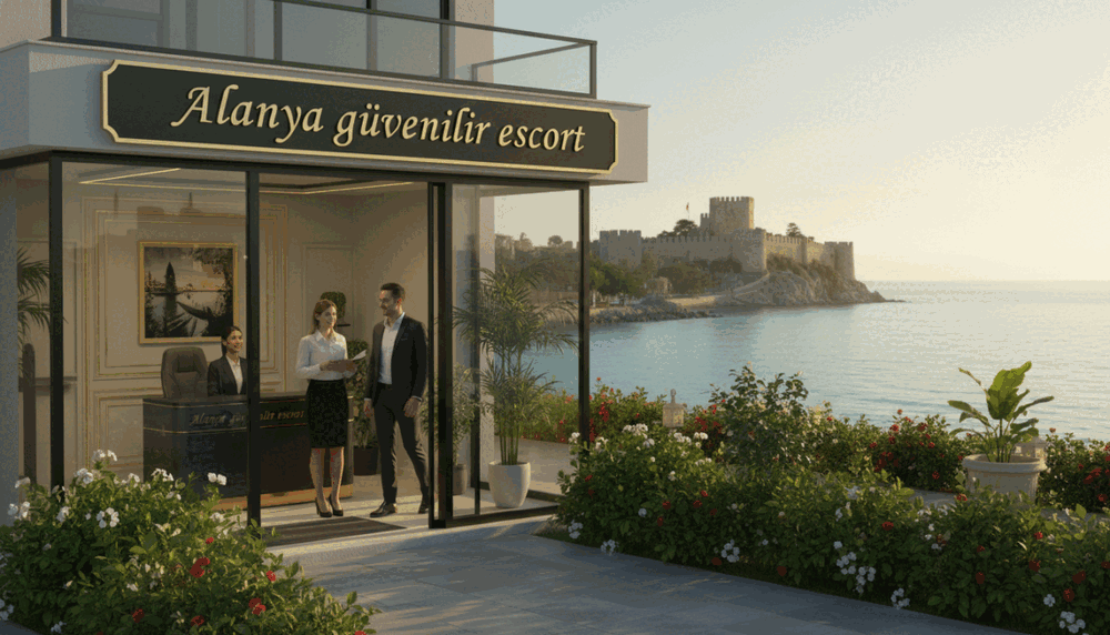 A serene coastal scene set in Alanya, Turkey, featuring a tasteful, elegantly designed escort agency office named "Alanya güvenilir escort." In the foreground, display a modern, stylish office entrance with large glass windows, showcasing a welcoming atmosphere. A professional receptionist in smart business attire greets customers with a friendly smile. In the middle ground, lush greenery and vibrant flowers adorn the office premises, enhancing the inviting feel. The background displays stunning views of Alanya’s famous castle and Mediterranean Sea, with soft sunlight casting gentle reflections on the water. The overall mood is upscale, welcoming, and sophisticated, evoking a sense of trust and professionalism. The image should have warm lighting, shot from a slightly elevated angle to capture both the office and its scenic surroundings. A serene coastal scene set in Alanya, Turkey, featuring a tasteful, elegantly designed escort agency office named "Alanya güvenilir escort." In the foreground, display a modern, stylish office entrance with large glass windows, showcasing a welcoming atmosphere. A professional receptionist in smart business attire greets customers with a friendly smile. In the middle ground, lush greenery and vibrant flowers adorn the office premises, enhancing the inviting feel. The background displays stunning views of Alanya’s famous castle and Mediterranean Sea, with soft sunlight casting gentle reflections on the water. The overall mood is upscale, welcoming, and sophisticated, evoking a sense of trust and professionalism. The image should have warm lighting, shot from a slightly elevated angle to capture both the office and its scenic surroundings.
